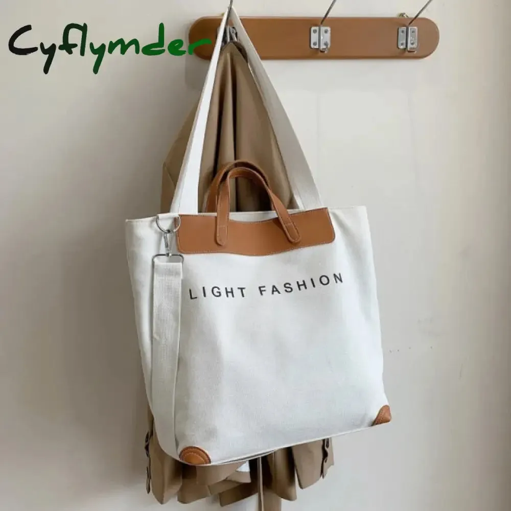 Cyflymder Casual Canvas Women Handbags Designer Letters Shoulder Crossbody Bags Female Large Capacity Tote Leather Patchwork Shopper Bag  - hot