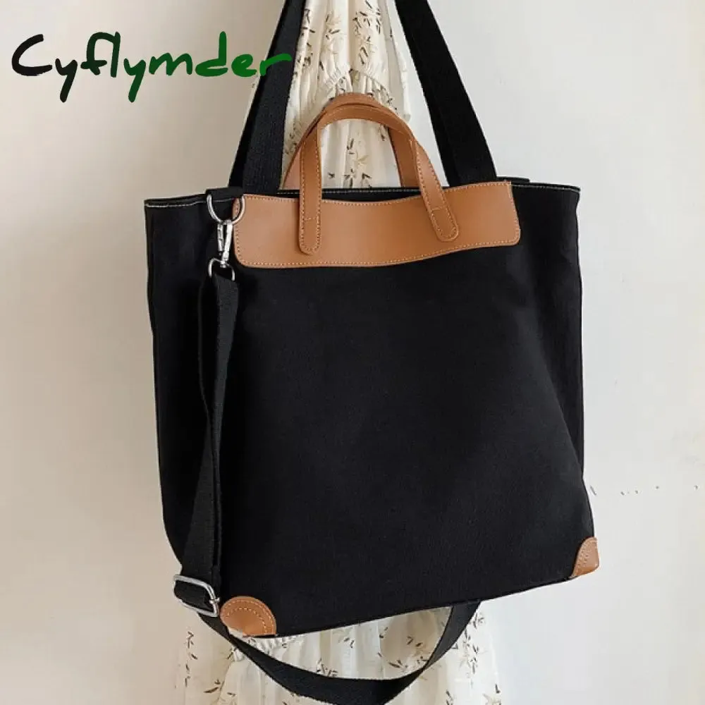 Cyflymder Casual Canvas Women Handbags Designer Letters Shoulder Crossbody Bags Female Large Capacity Tote Leather Patchwork Shopper Bag  - hot