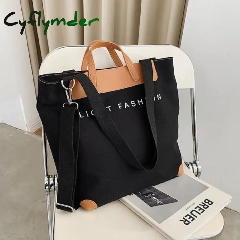 Cyflymder Casual Canvas Women Handbags Designer Letters Shoulder Crossbody Bags Female Large Capacity Tote Leather Patchwork Shopper Bag  - hot