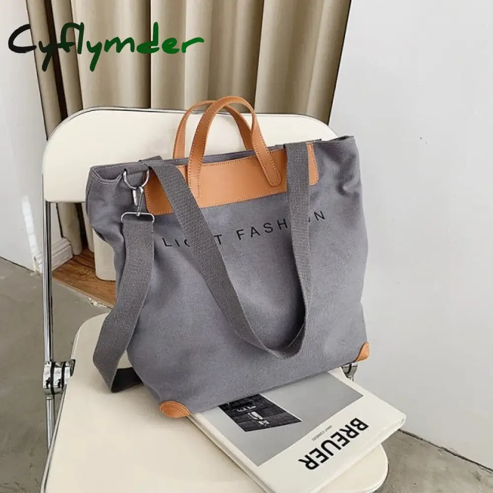 Cyflymder Casual Canvas Women Handbags Designer Letters Shoulder Crossbody Bags Female Large Capacity Tote Leather Patchwork Shopper Bag  - hot