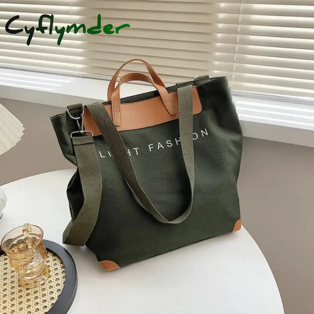 Cyflymder Casual Canvas Women Handbags Designer Letters Shoulder Crossbody Bags Female Large Capacity Tote Leather Patchwork Shopper Bag  - hot
