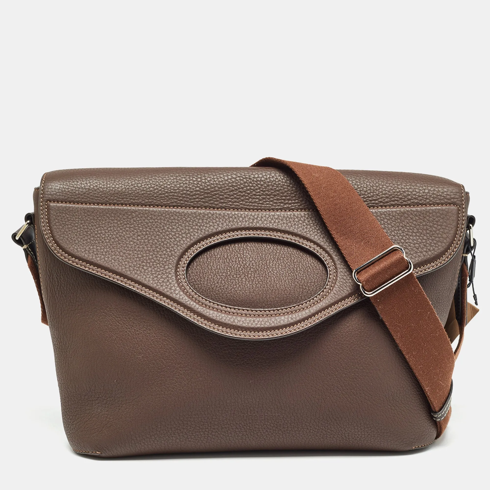 Dark Brown Leather Large Pocket Messenger Bag