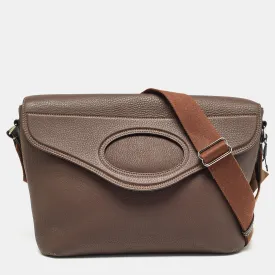 Dark Brown Leather Large Pocket Messenger Bag