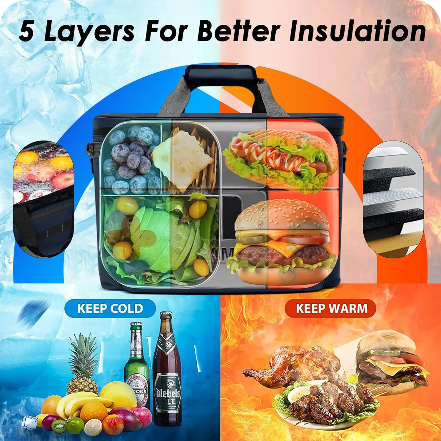 Deep Freeze Cooler Soft Sided Cooler Bag, 34 Can Collapsible Insulated Ice Chest, Large Leakproof Camping & Travel Cooler for Kayaking & Beach