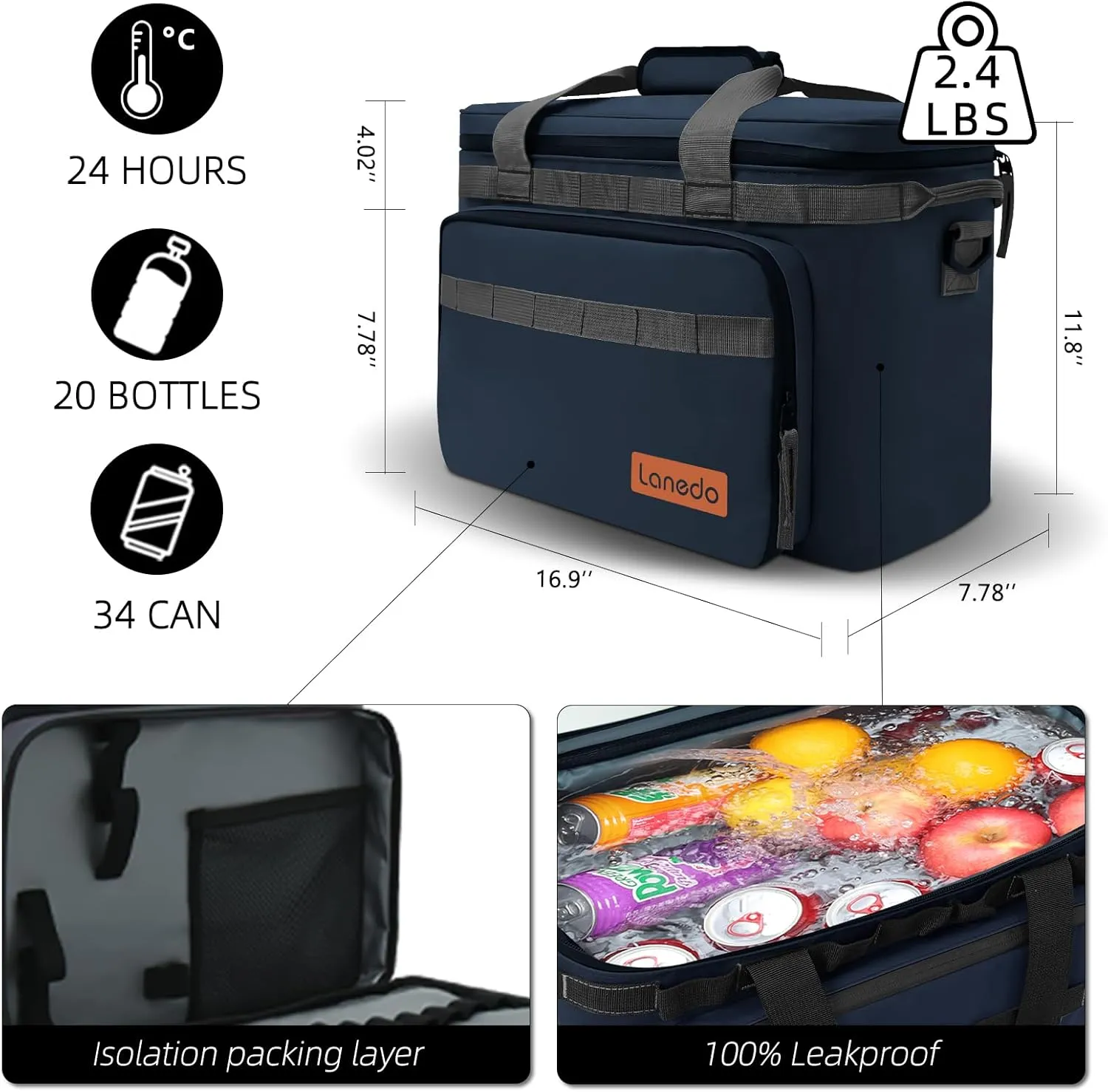 Deep Freeze Cooler Soft Sided Cooler Bag, 34 Can Collapsible Insulated Ice Chest, Large Leakproof Camping & Travel Cooler for Kayaking & Beach