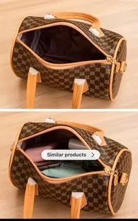 Designer Monogram Handbag, Boston Style Satchel with Shoulder Strap, Brown and Gold Pattern/Black and Golden Pattern