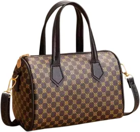 Designer Monogram Handbag, Boston Style Satchel with Shoulder Strap, Brown and Gold Pattern/Black and Golden Pattern