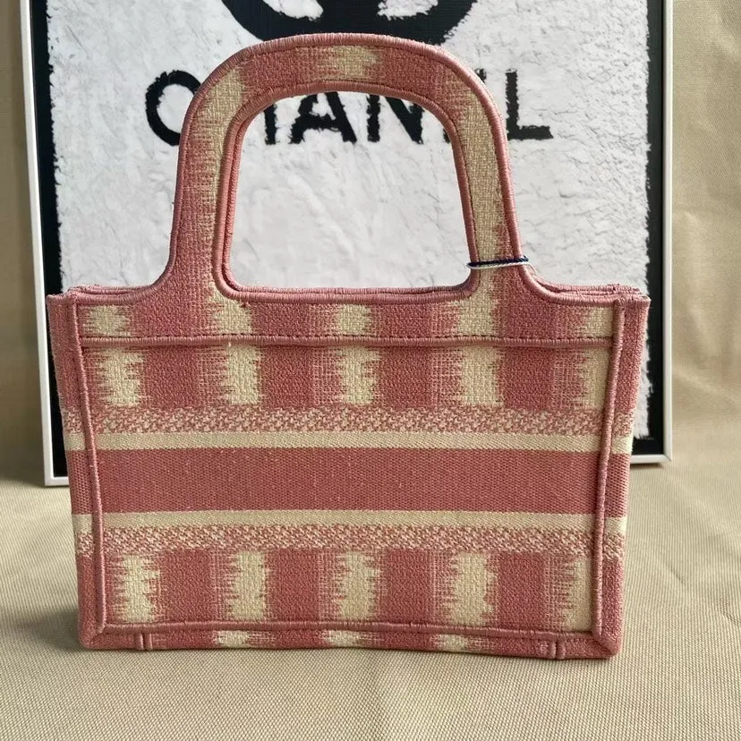 Dior Book Tote Pink Embroidered Canvas Medium Bag
