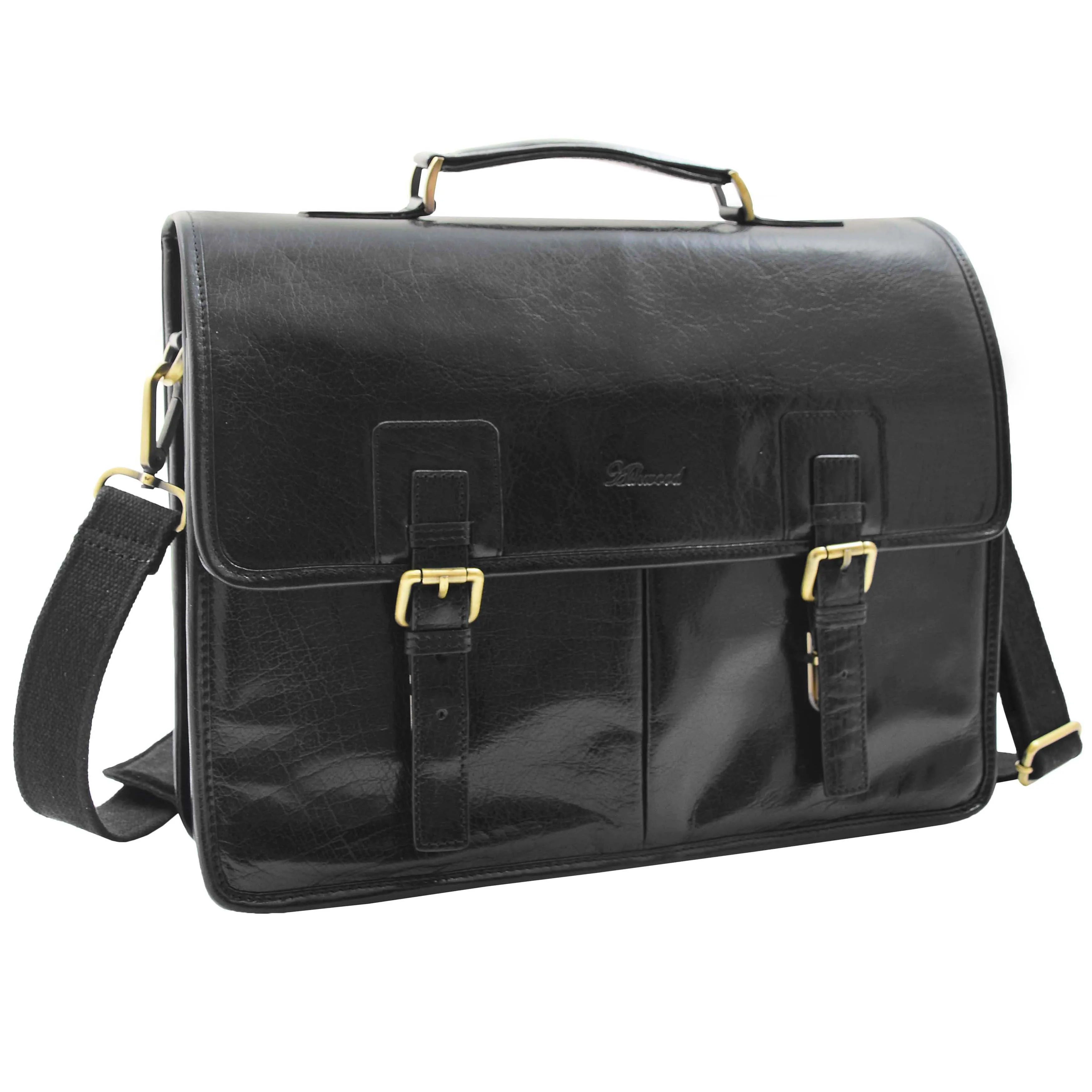 DR296 Men's Leather Briefcase Cross Body Bag Black