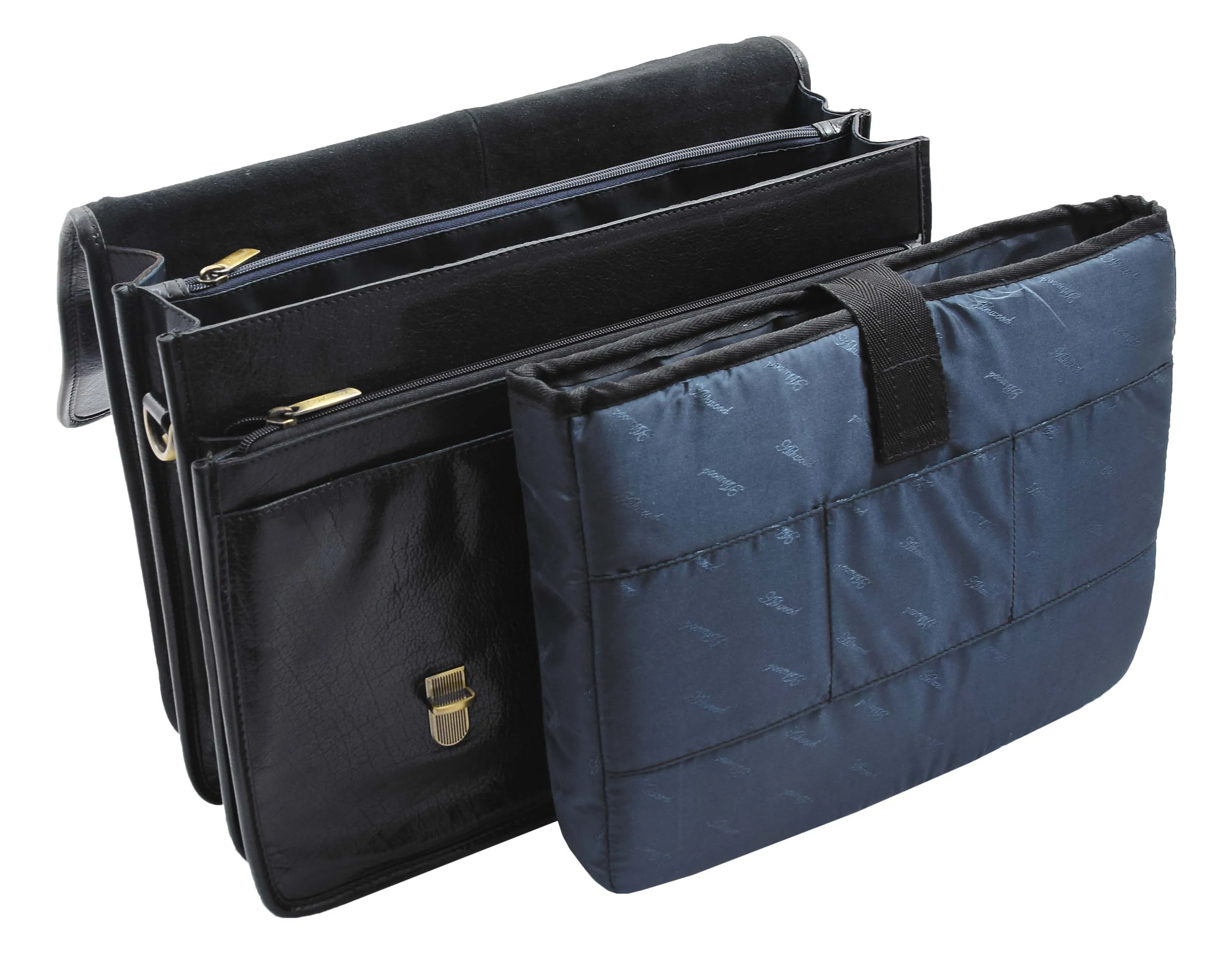 DR296 Men's Leather Briefcase Cross Body Bag Black