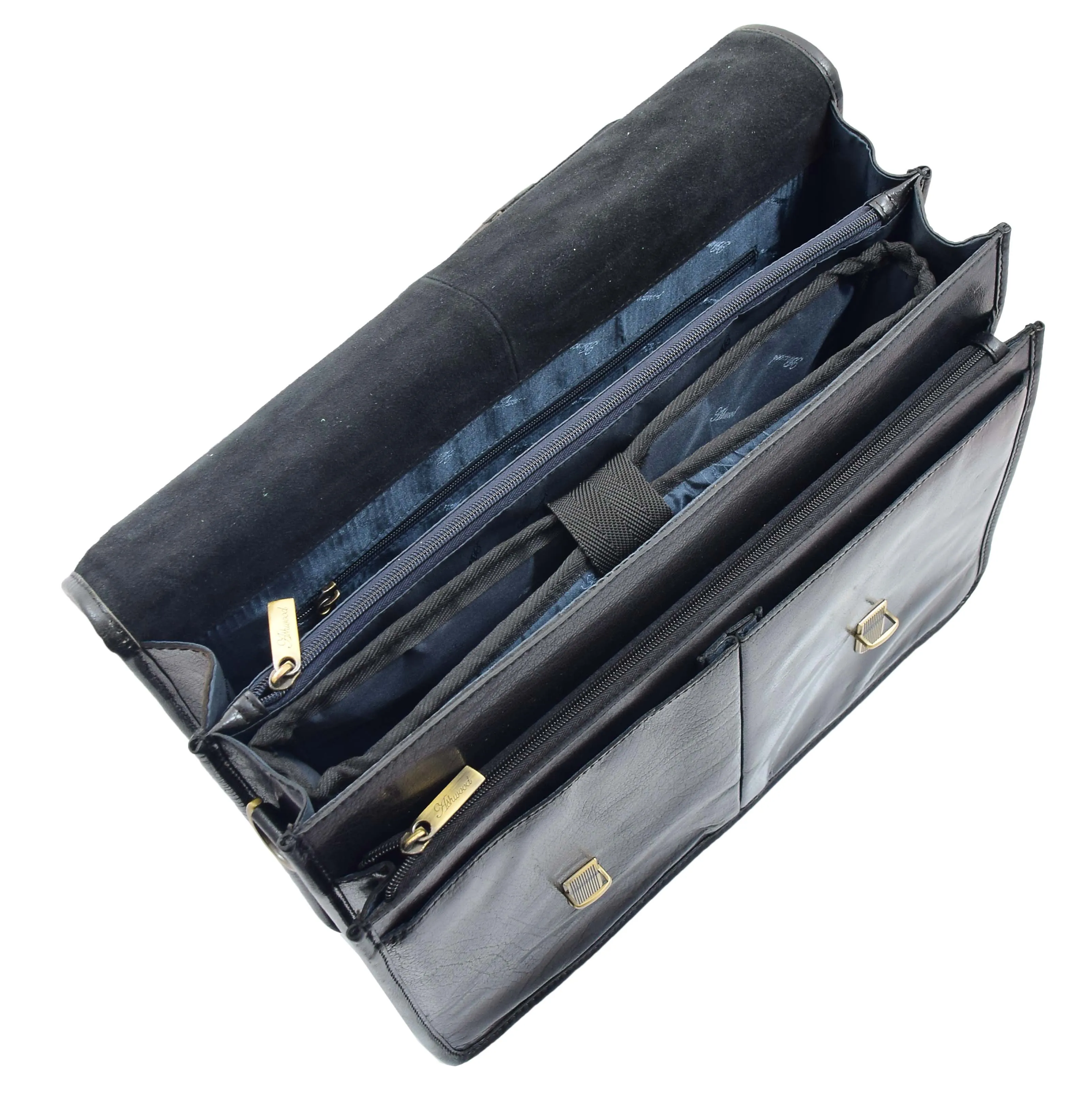 DR296 Men's Leather Briefcase Cross Body Bag Black