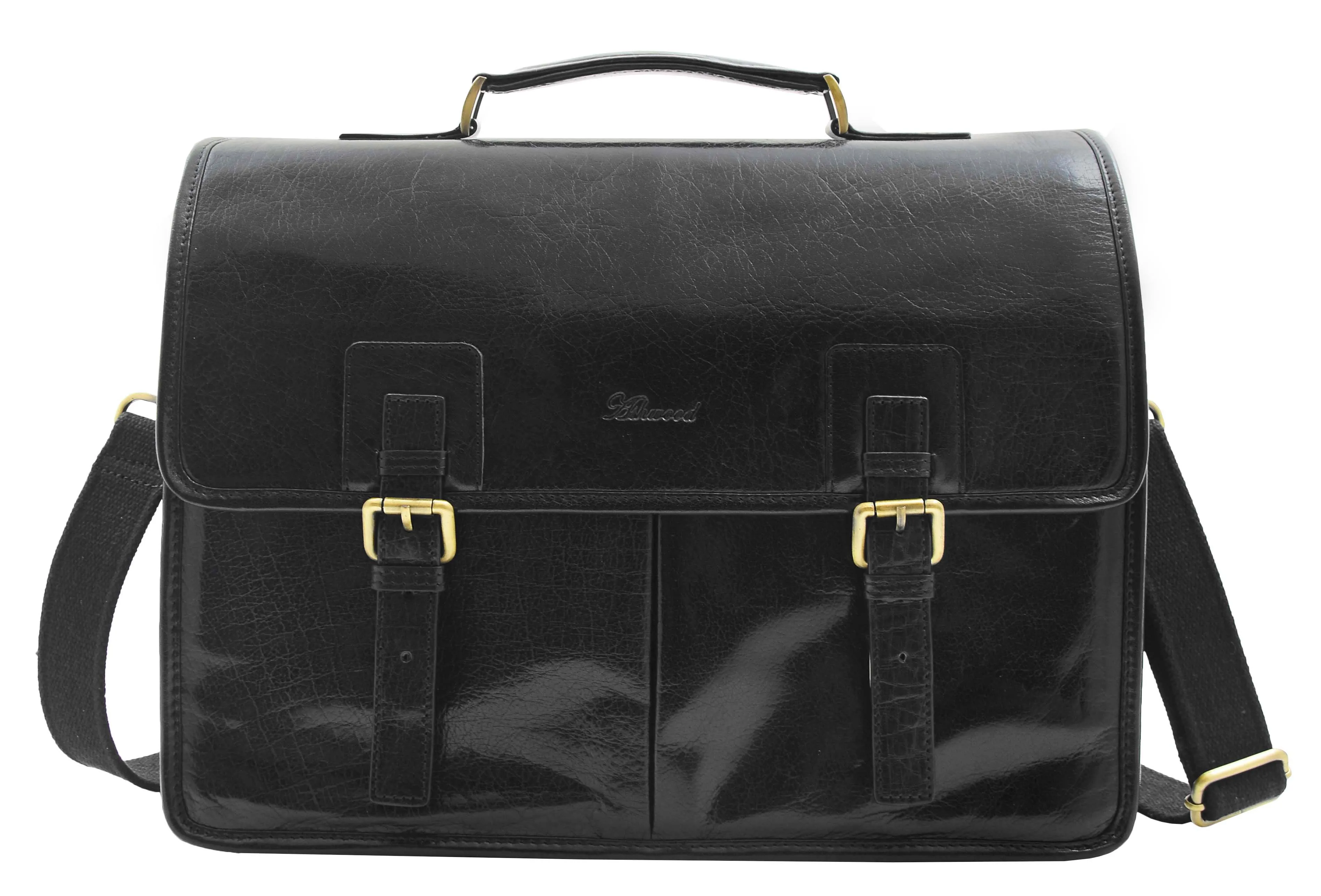 DR296 Men's Leather Briefcase Cross Body Bag Black