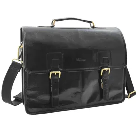 DR296 Men's Leather Briefcase Cross Body Bag Black