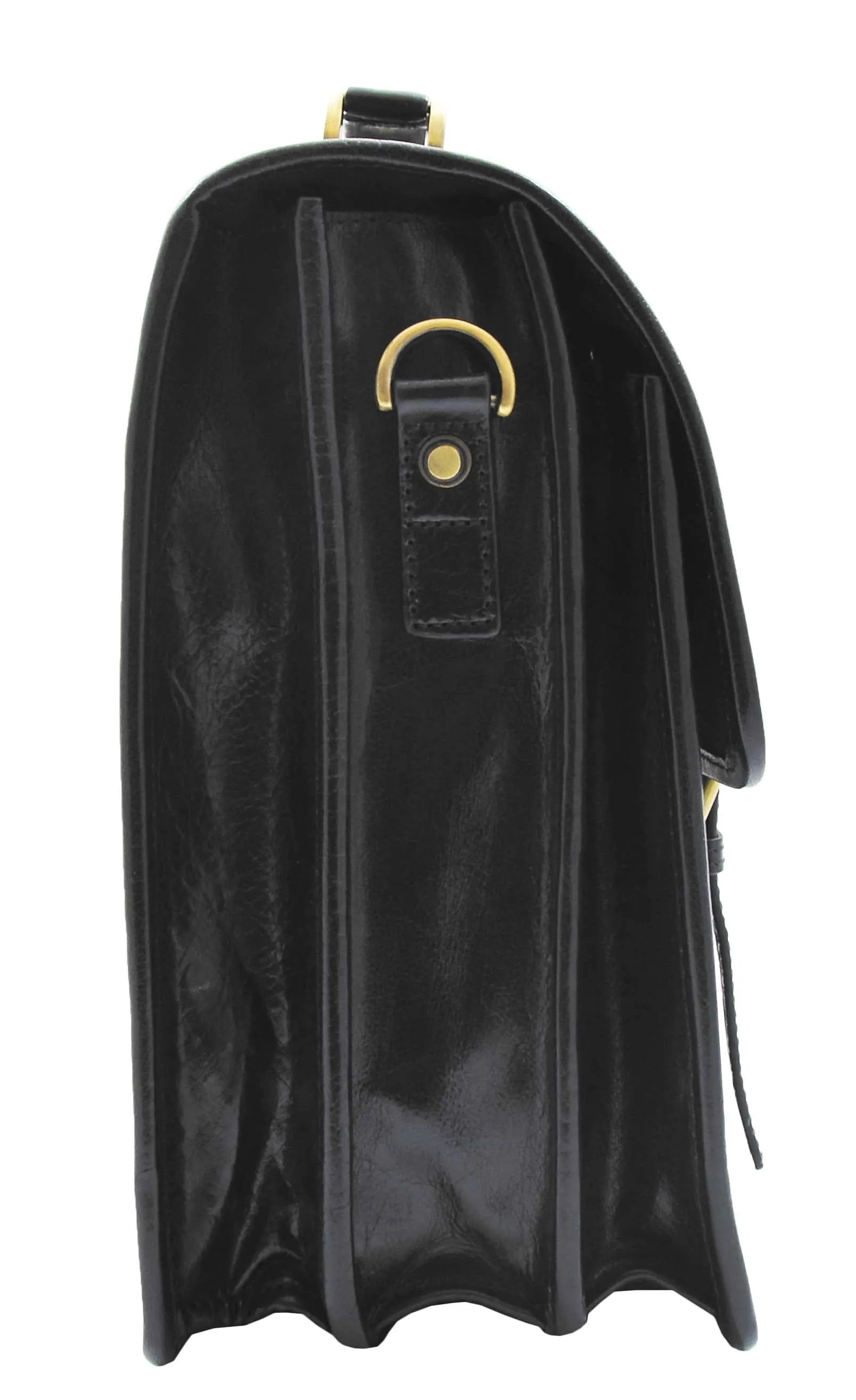 DR296 Men's Leather Briefcase Cross Body Bag Black