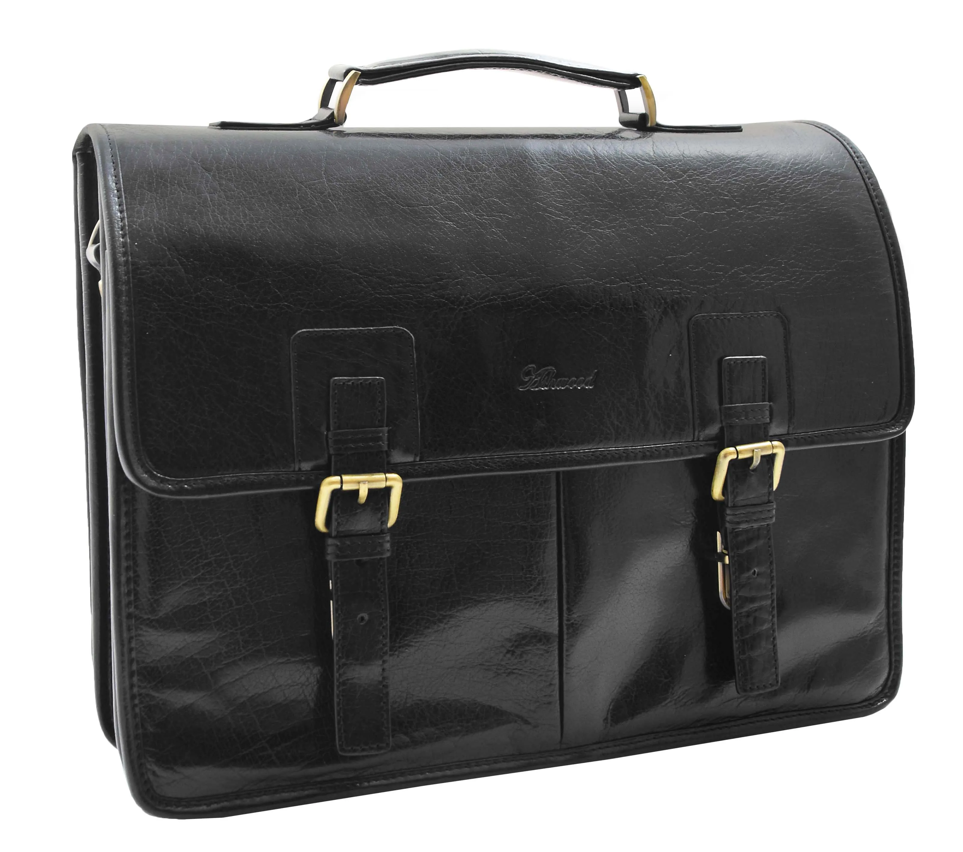 DR296 Men's Leather Briefcase Cross Body Bag Black