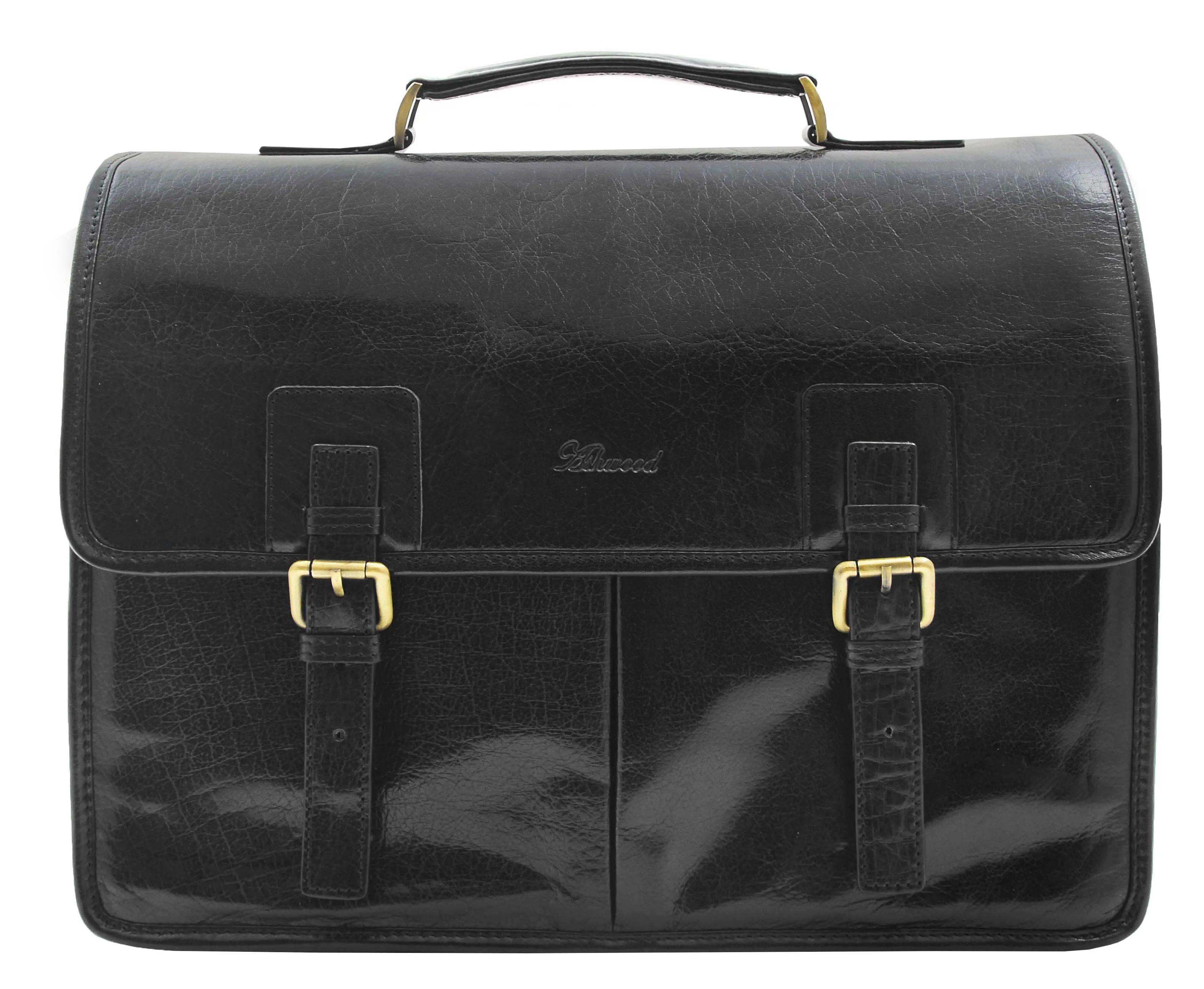 DR296 Men's Leather Briefcase Cross Body Bag Black