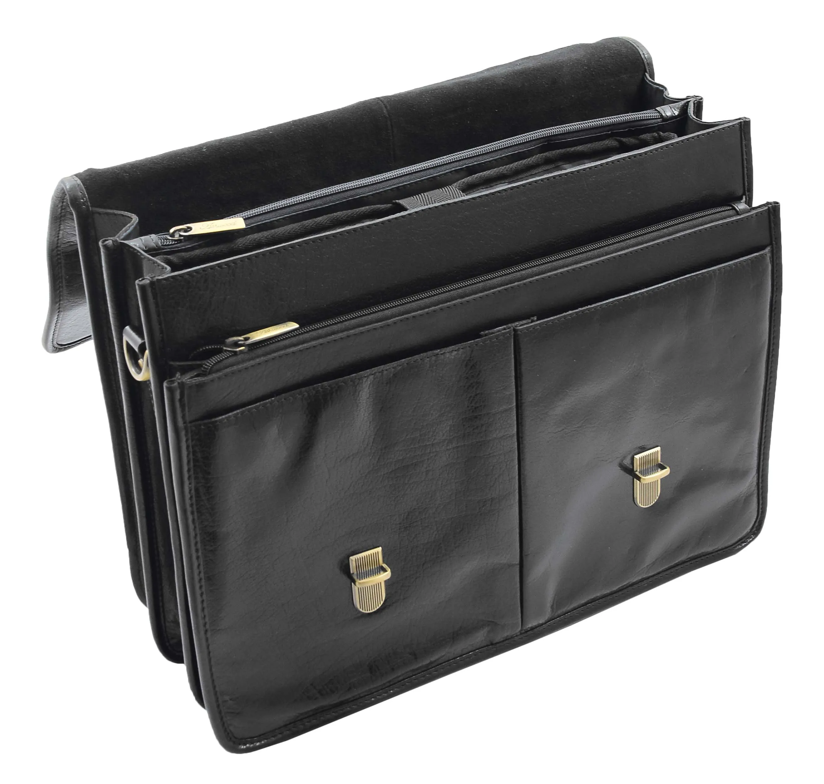DR296 Men's Leather Briefcase Cross Body Bag Black