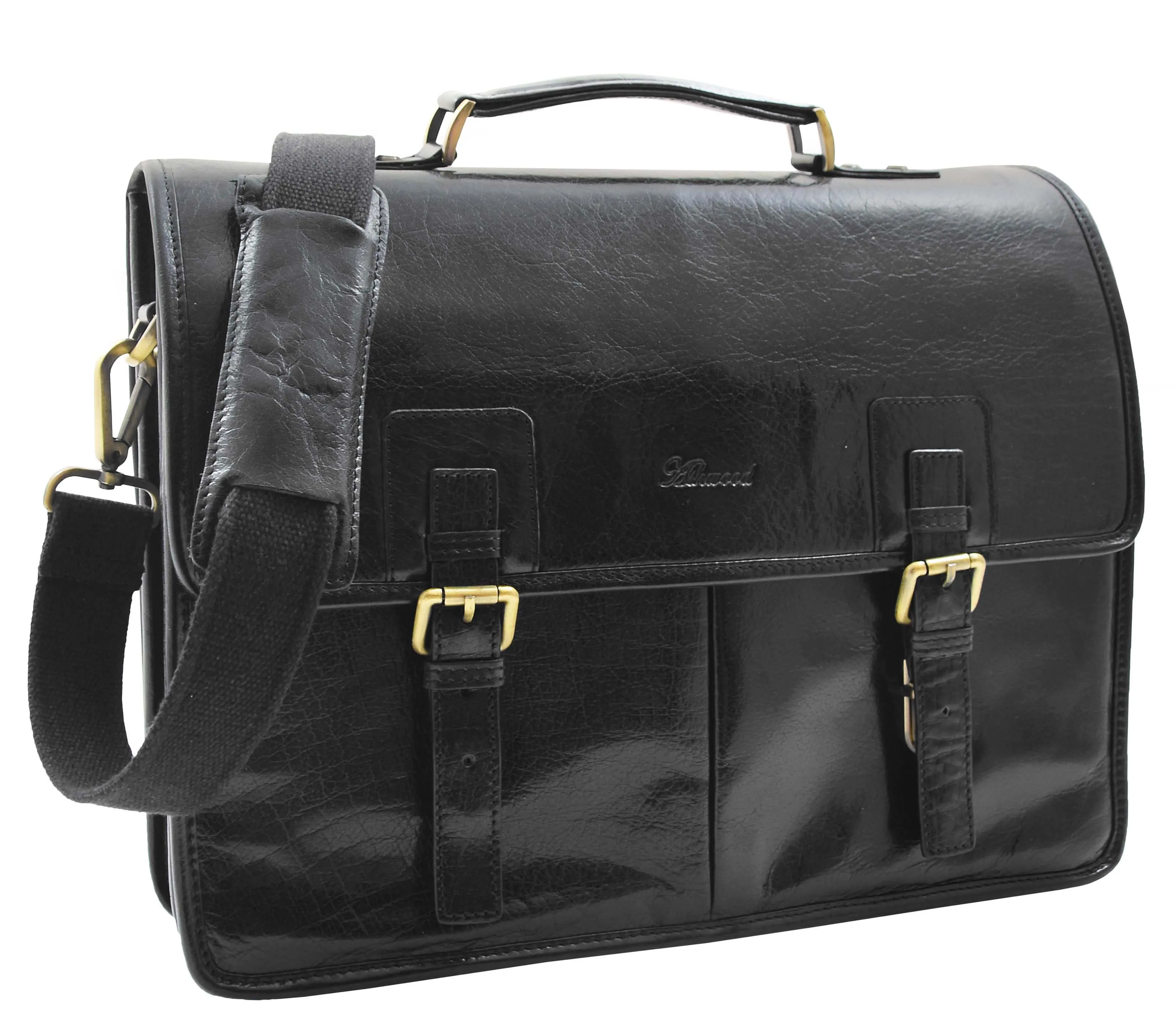 DR296 Men's Leather Briefcase Cross Body Bag Black