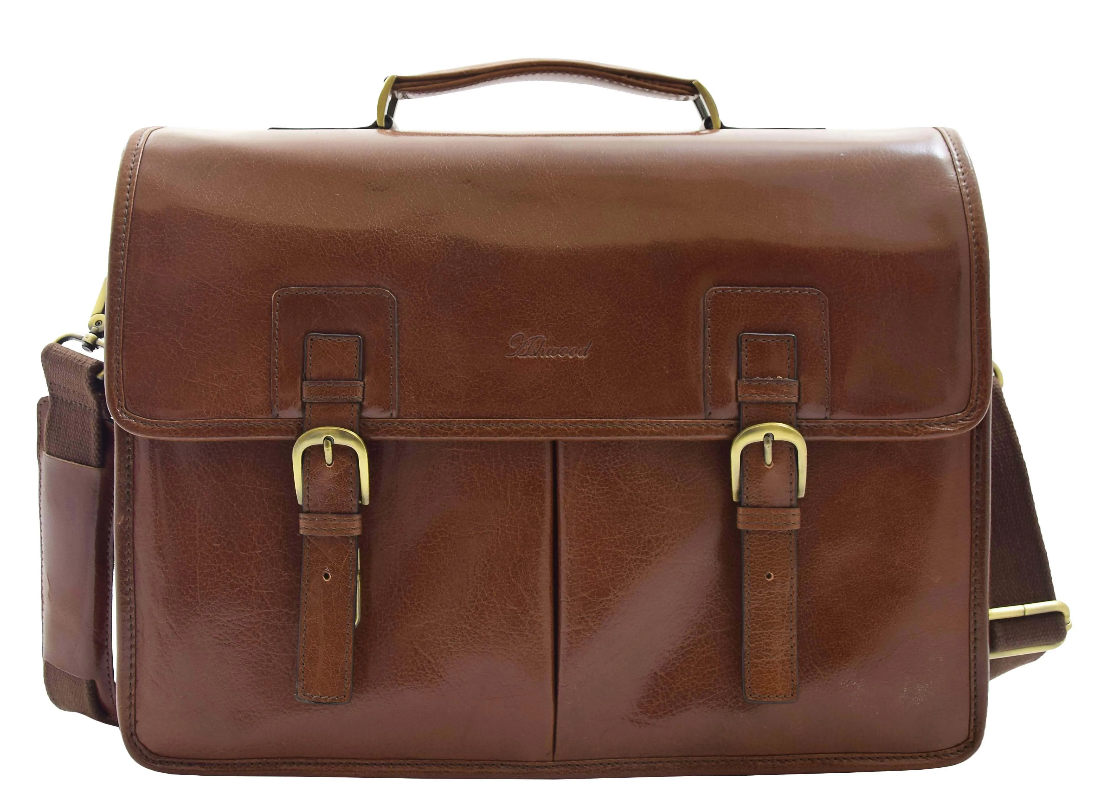 DR296 Men's Leather Briefcase Cross Body Bag Chestnut