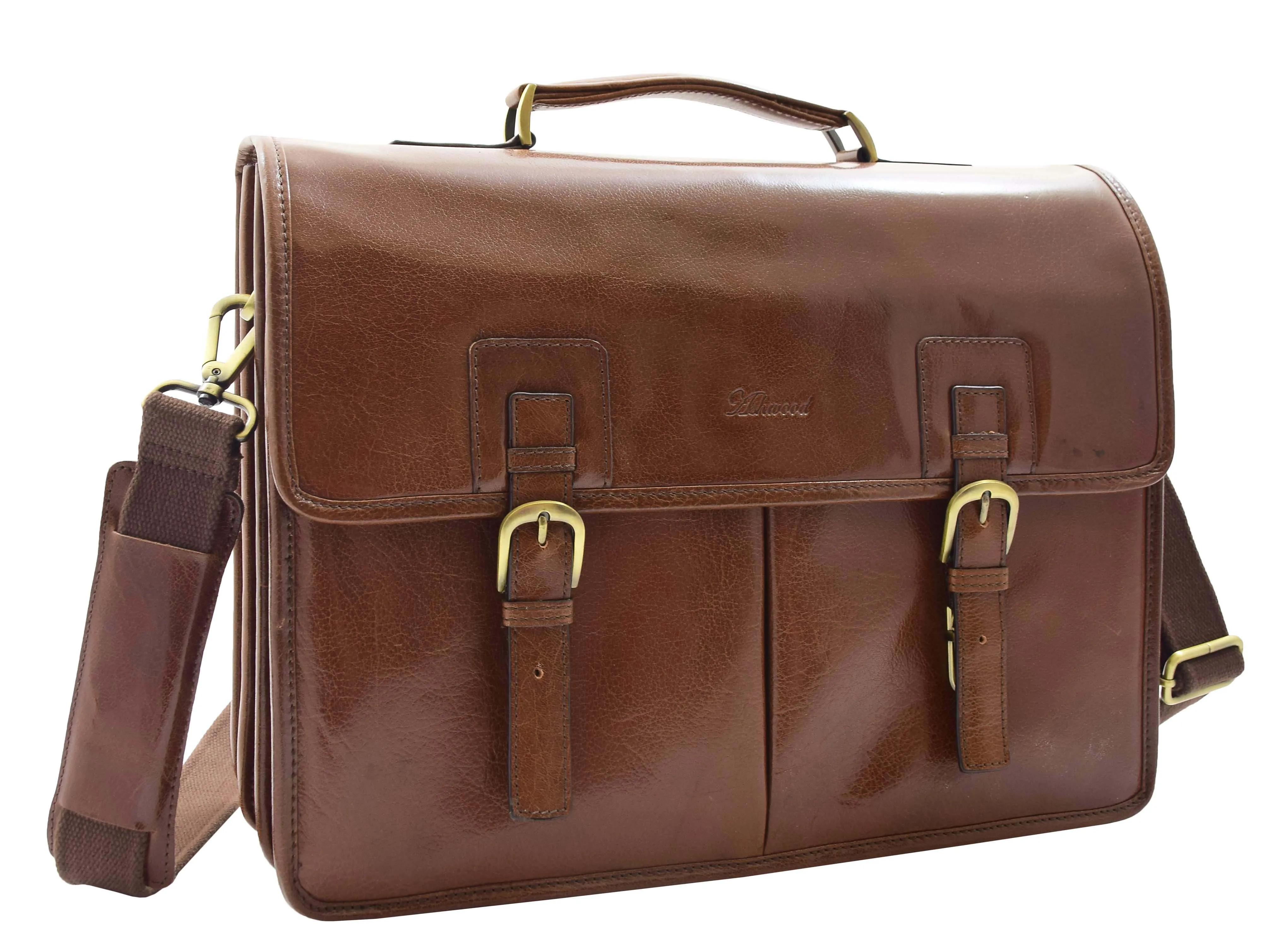 DR296 Men's Leather Briefcase Cross Body Bag Chestnut