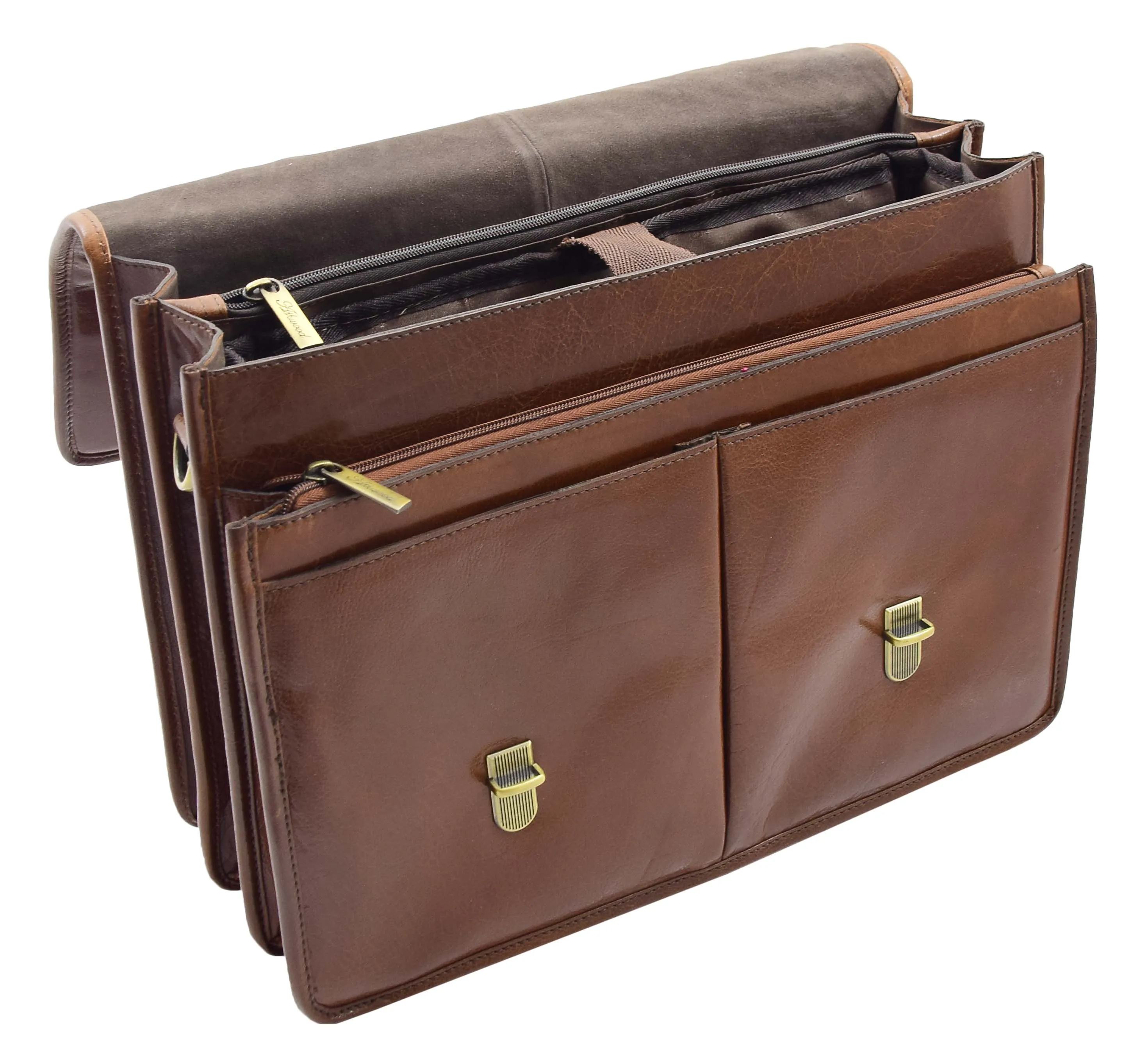 DR296 Men's Leather Briefcase Cross Body Bag Chestnut