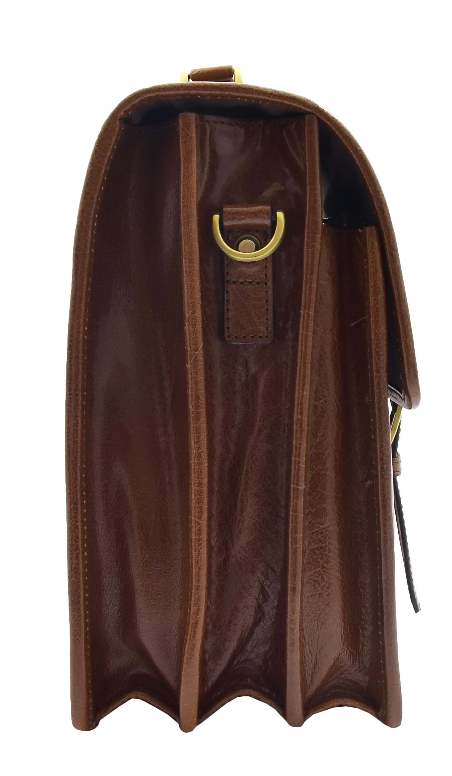 DR296 Men's Leather Briefcase Cross Body Bag Chestnut