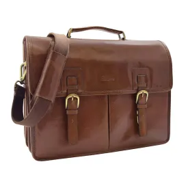 DR296 Men's Leather Briefcase Cross Body Bag Chestnut