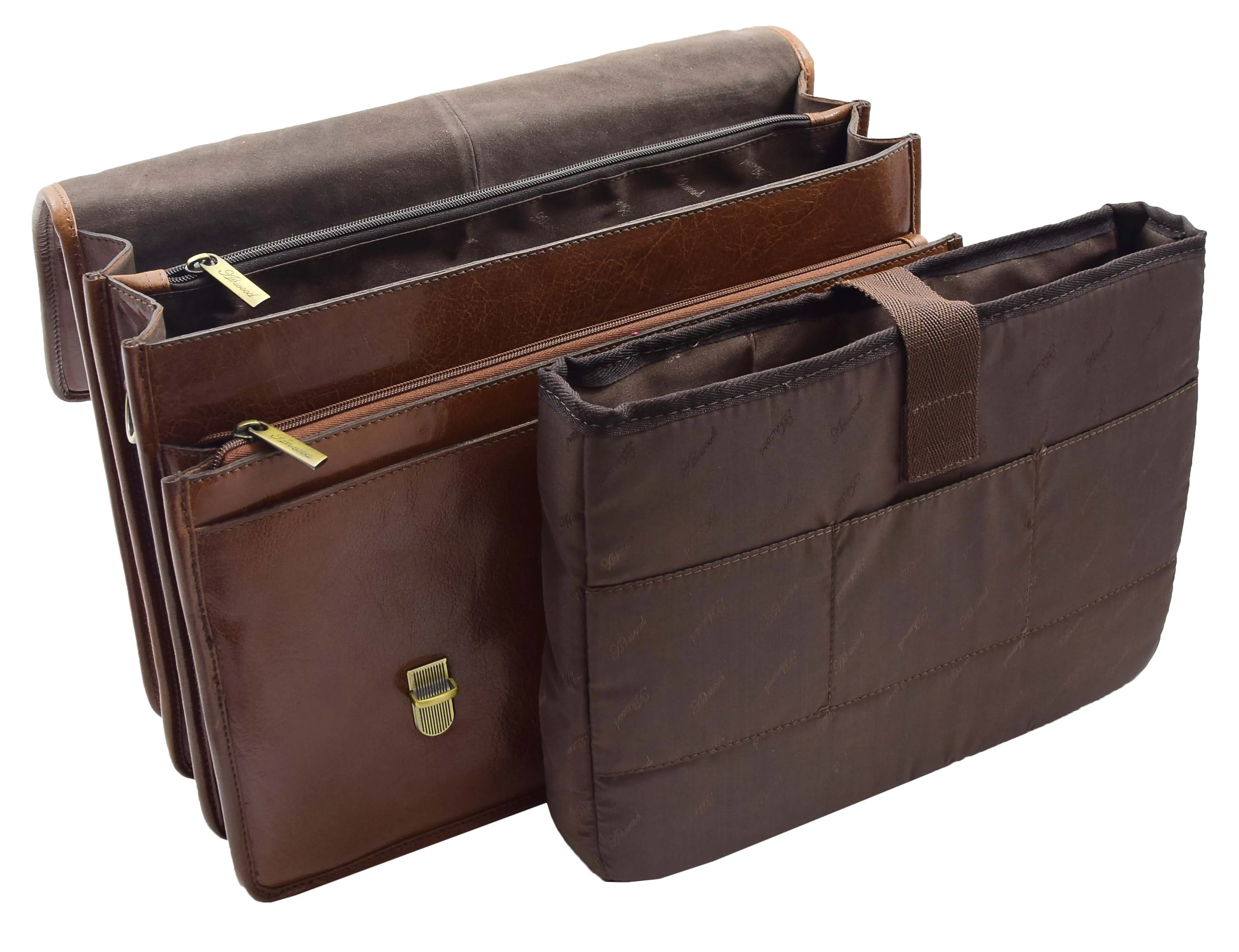 DR296 Men's Leather Briefcase Cross Body Bag Chestnut