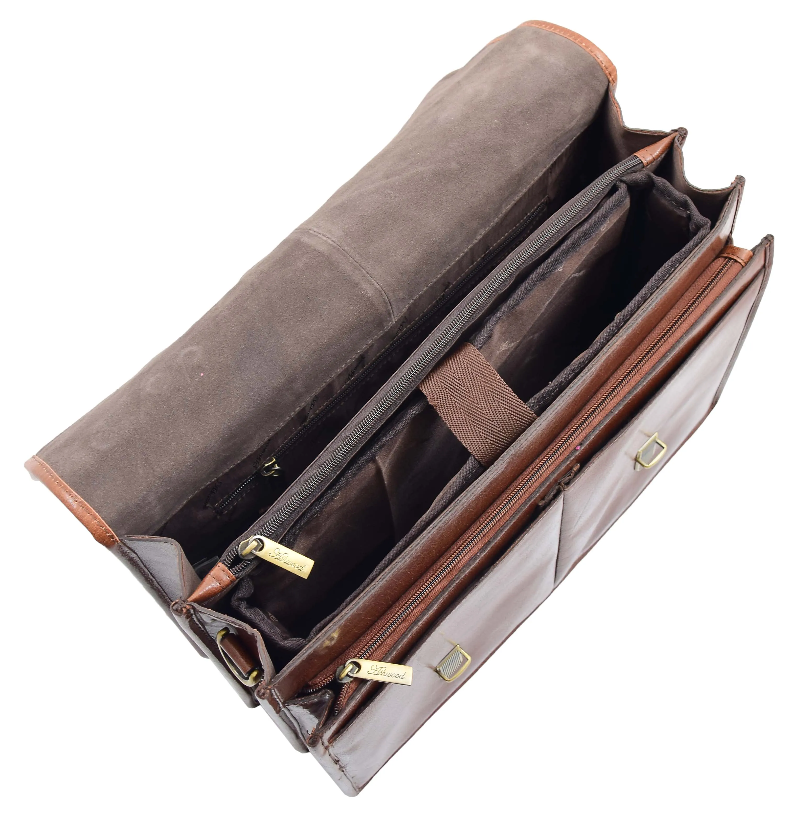 DR296 Men's Leather Briefcase Cross Body Bag Chestnut