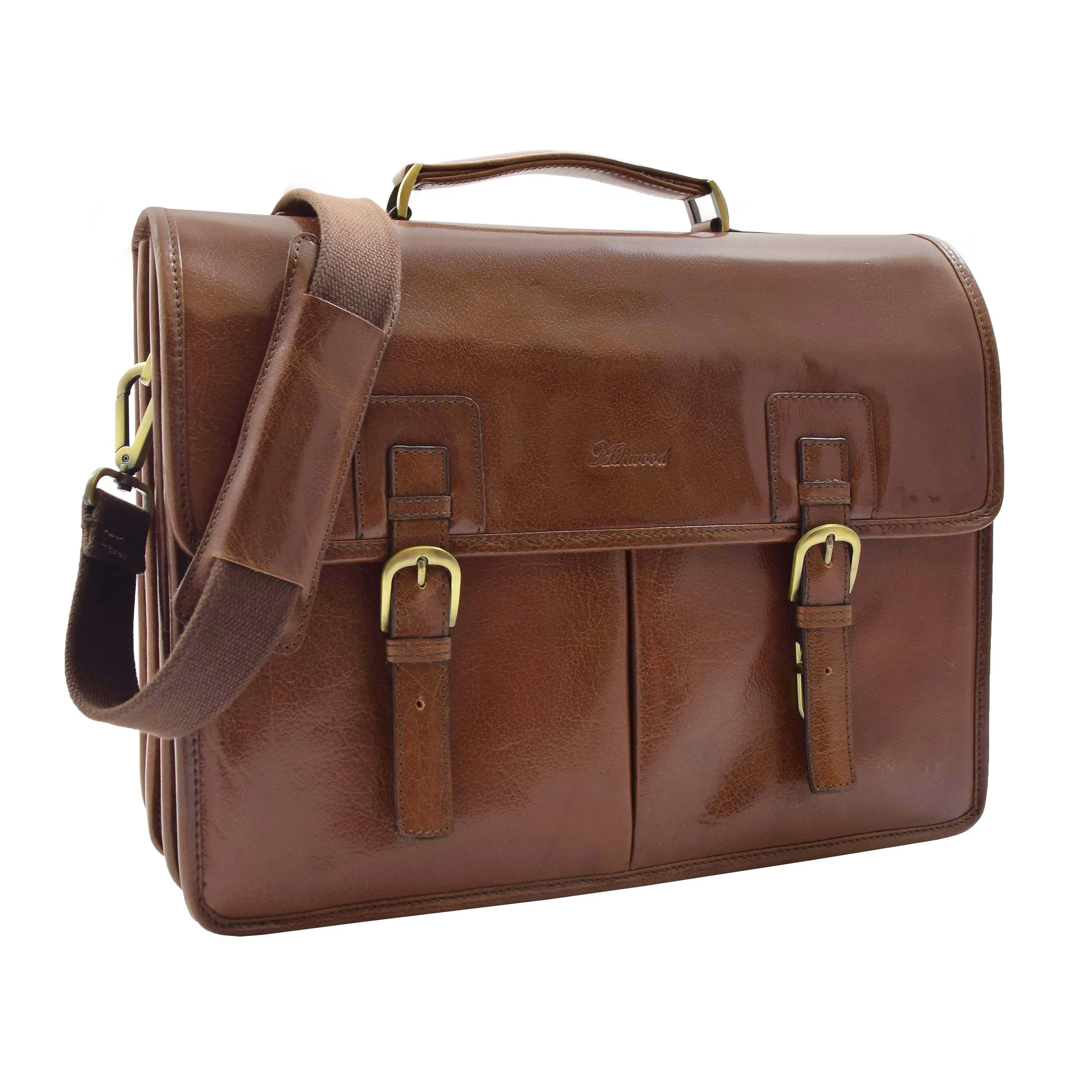DR296 Men's Leather Briefcase Cross Body Bag Chestnut