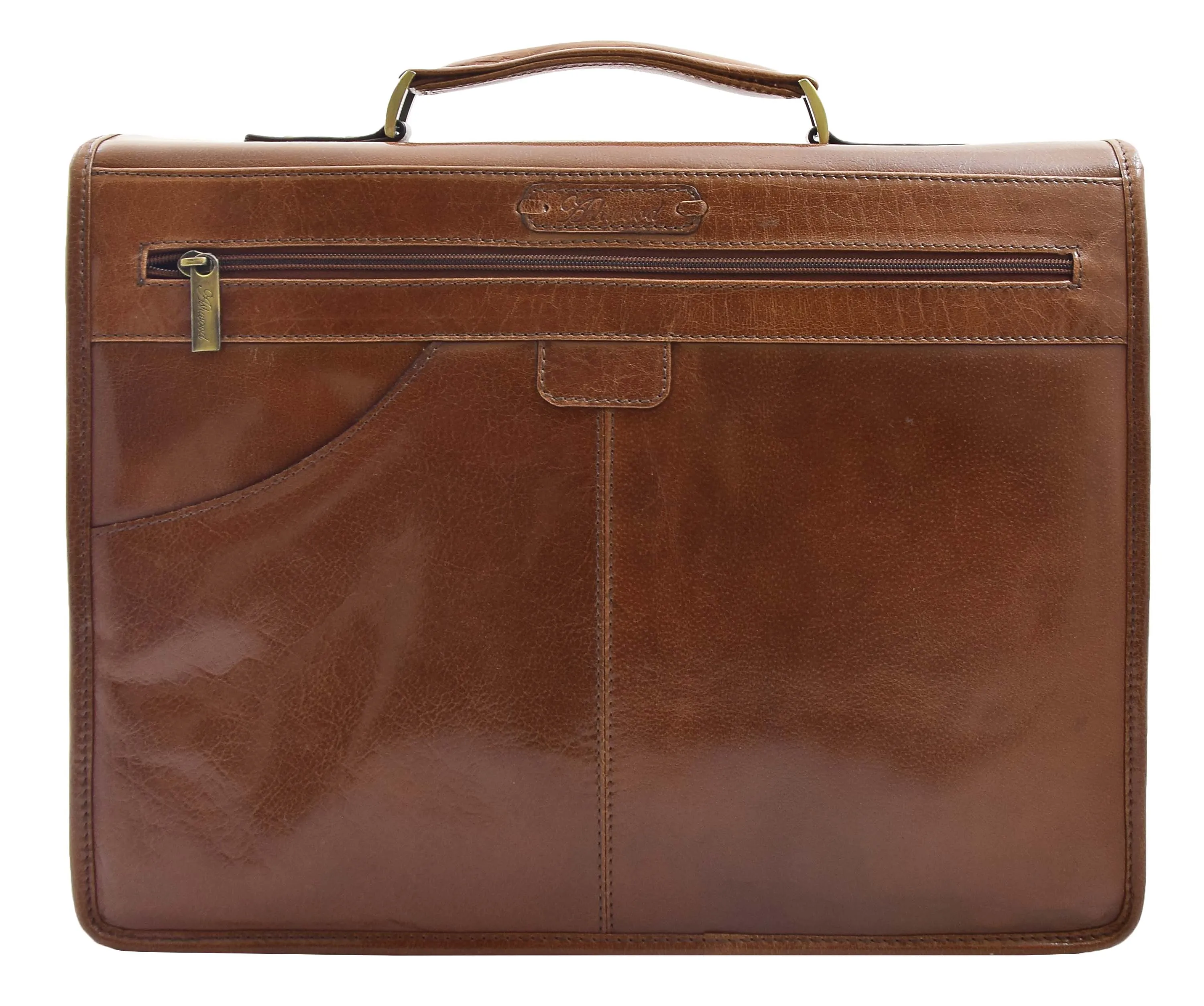 DR296 Men's Leather Briefcase Cross Body Bag Chestnut