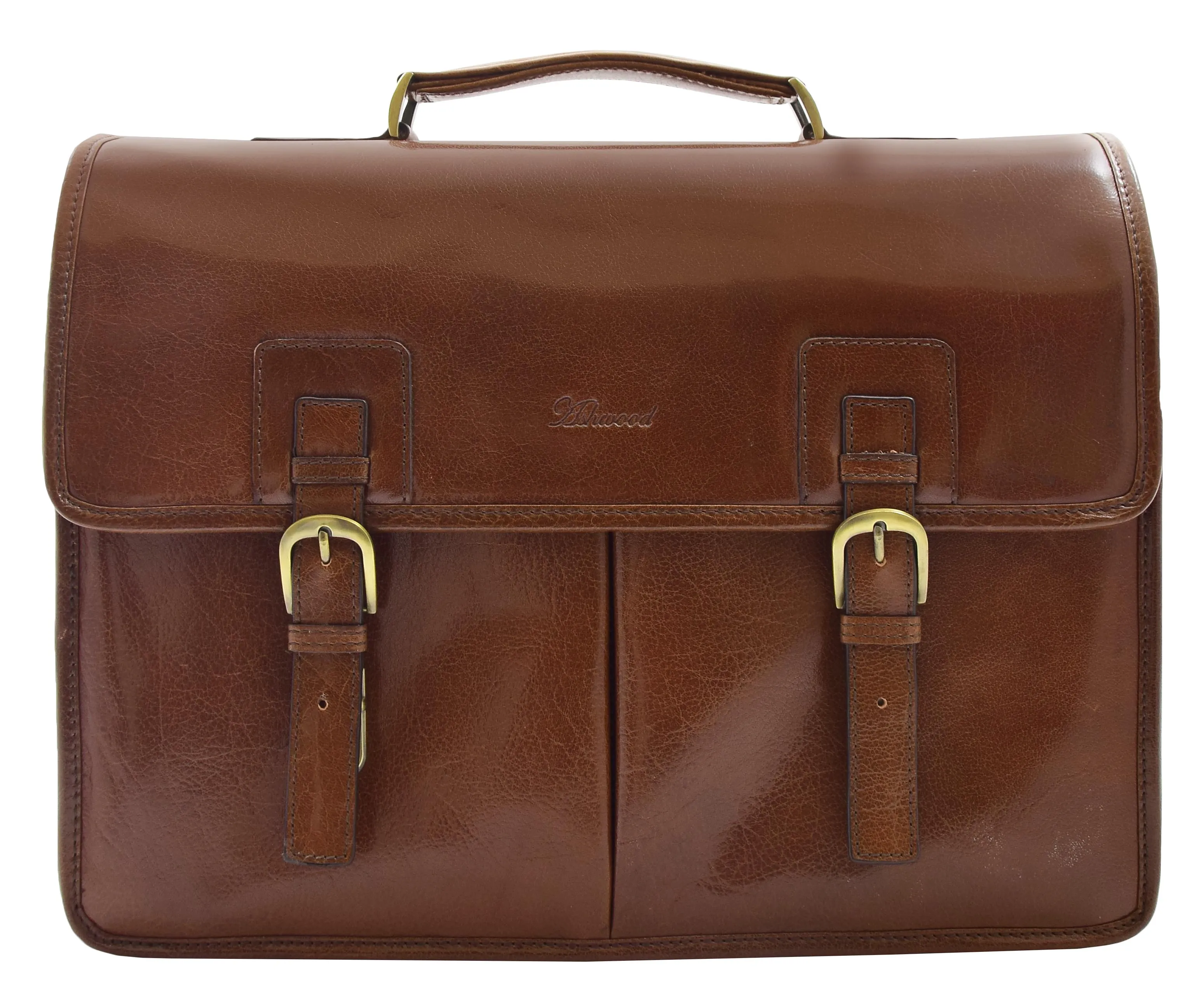 DR296 Men's Leather Briefcase Cross Body Bag Chestnut