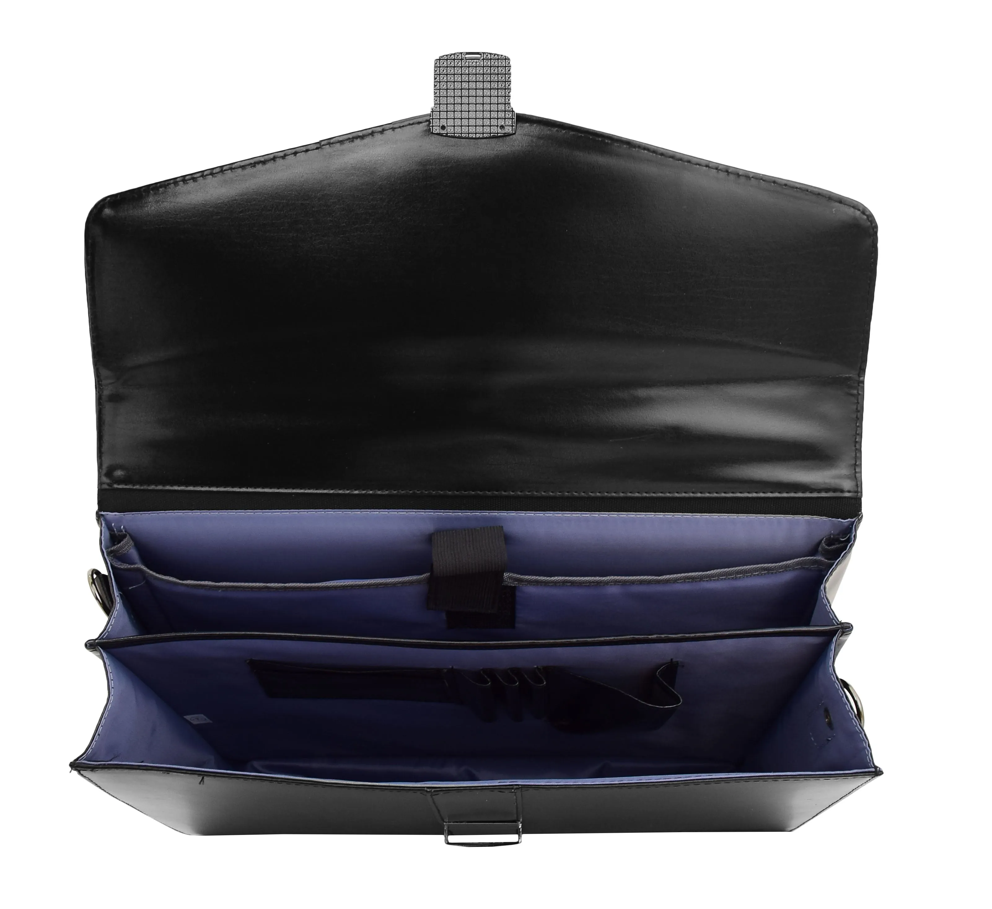 DR474 Men's Leather Flap Over Briefcase Black