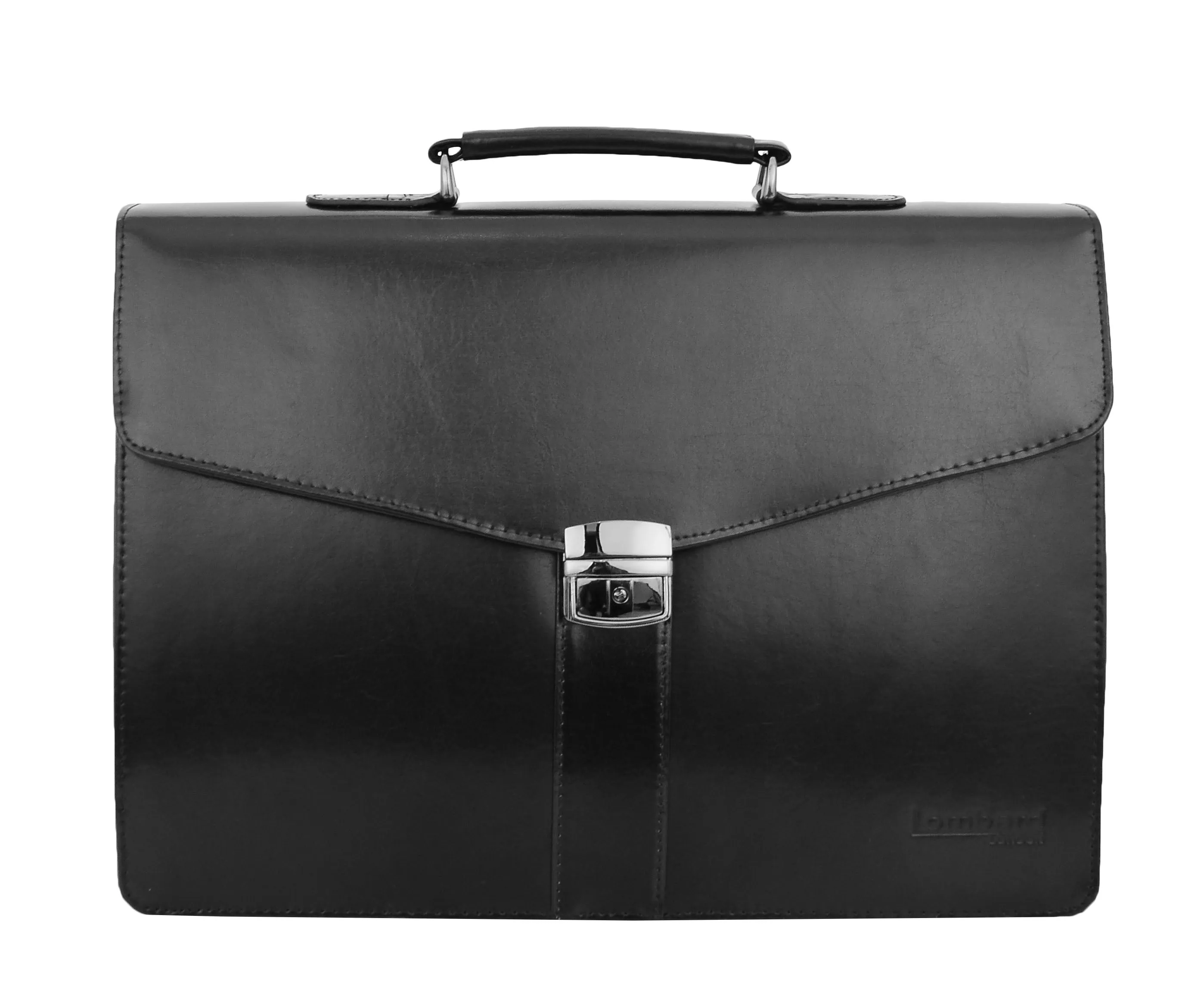 DR474 Men's Leather Flap Over Briefcase Black