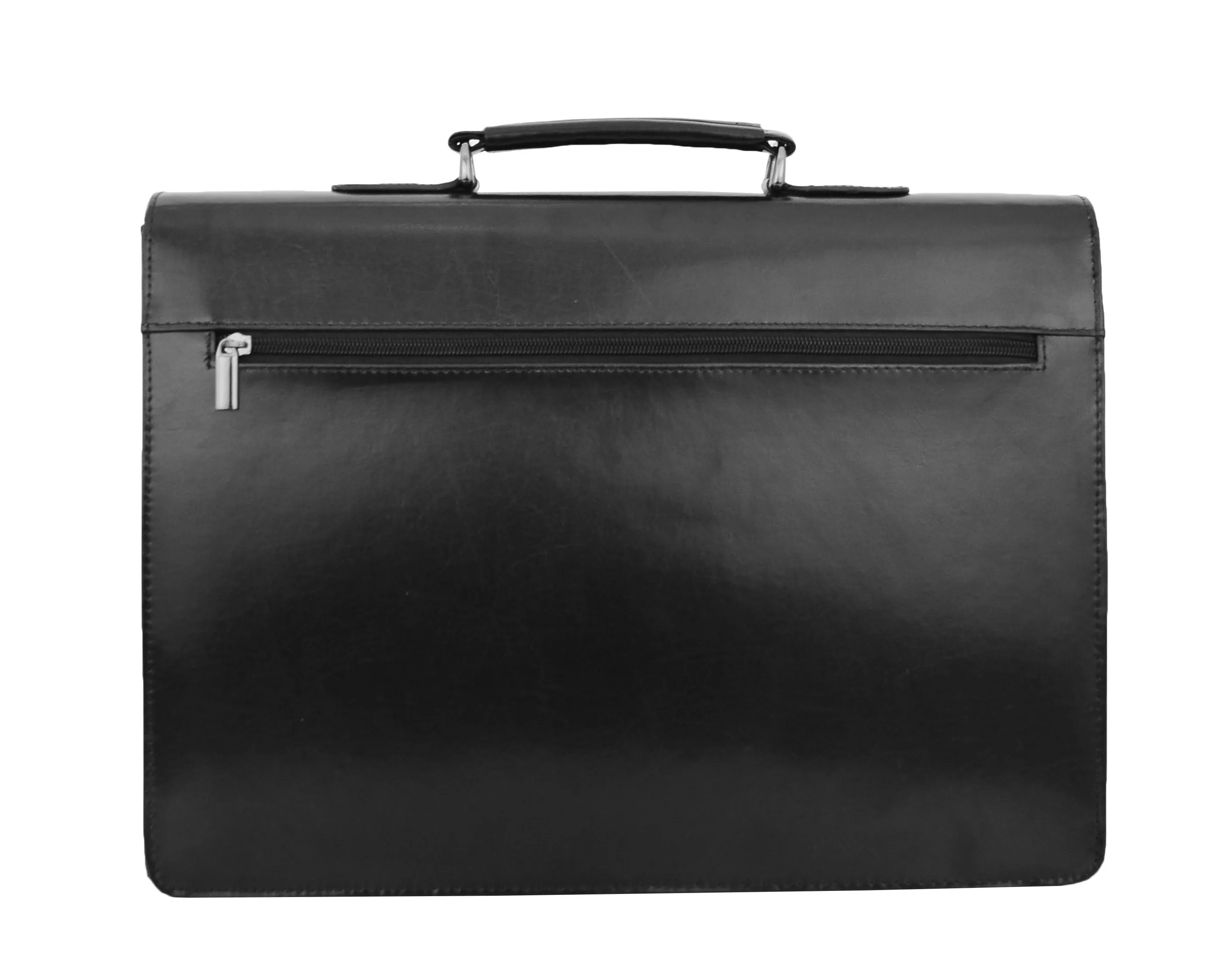 DR474 Men's Leather Flap Over Briefcase Black
