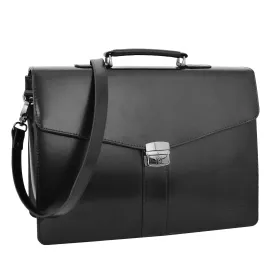 DR474 Men's Leather Flap Over Briefcase Black