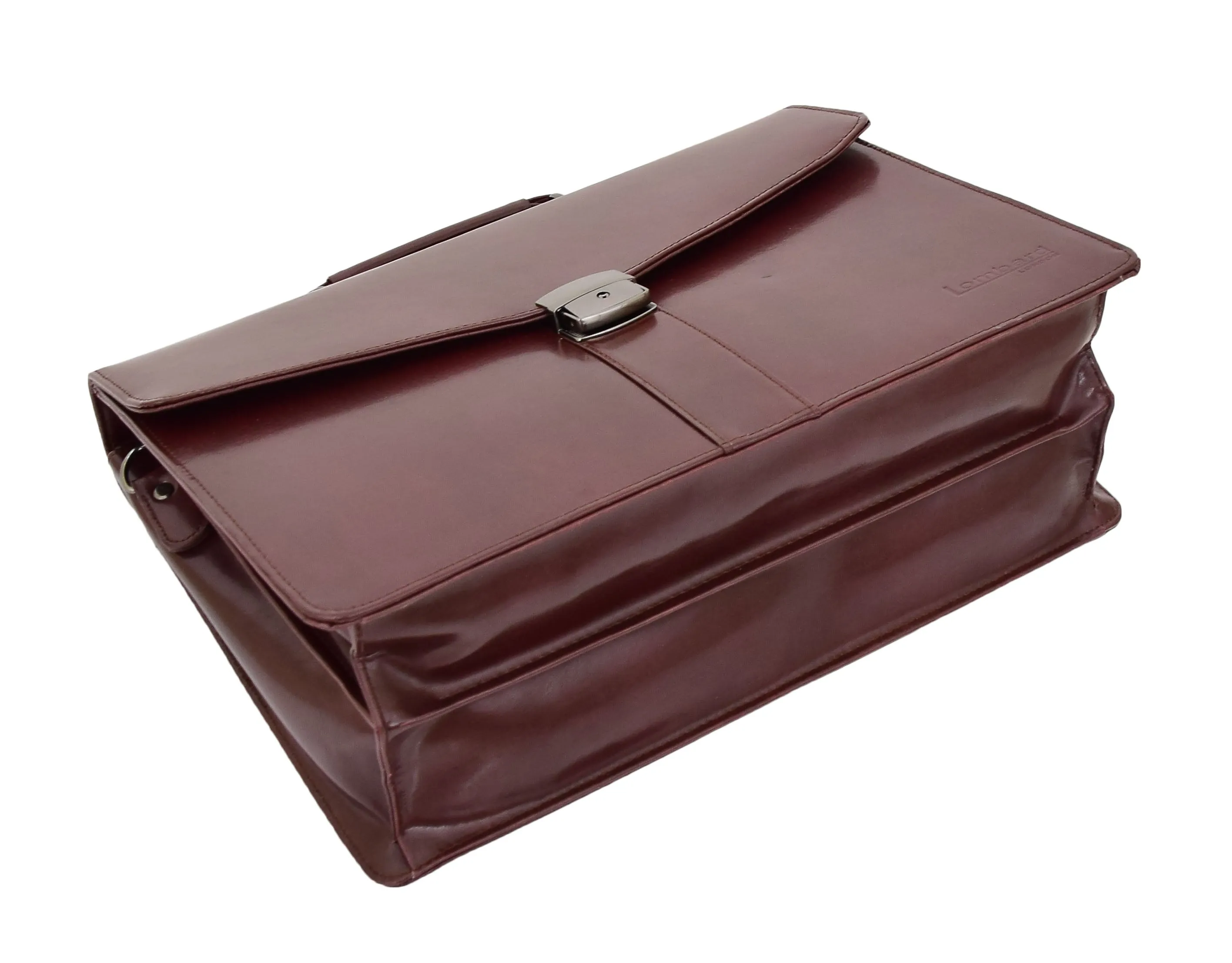 DR474 Men's Leather Flap Over Briefcase Brown