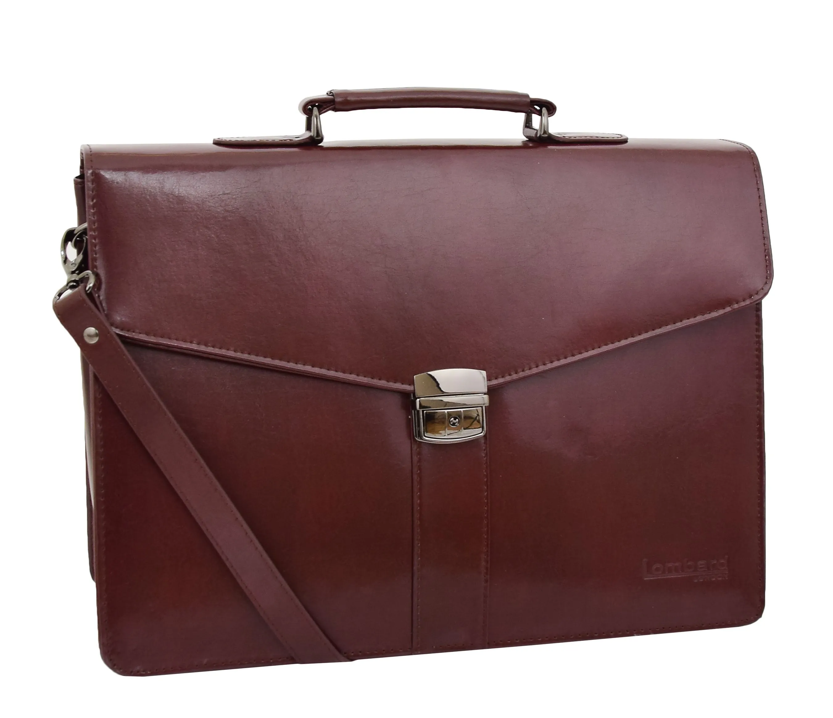 DR474 Men's Leather Flap Over Briefcase Brown