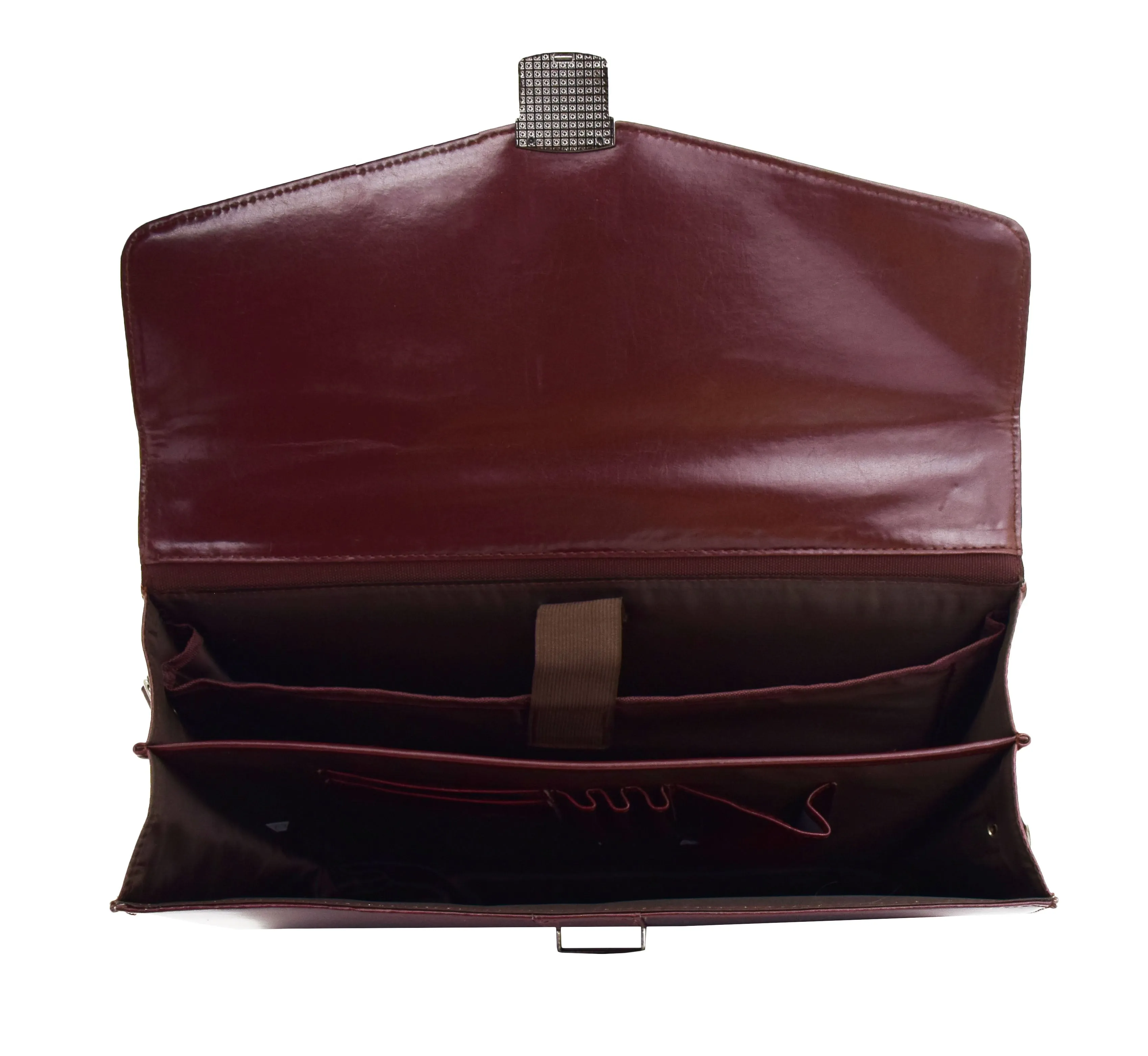 DR474 Men's Leather Flap Over Briefcase Brown