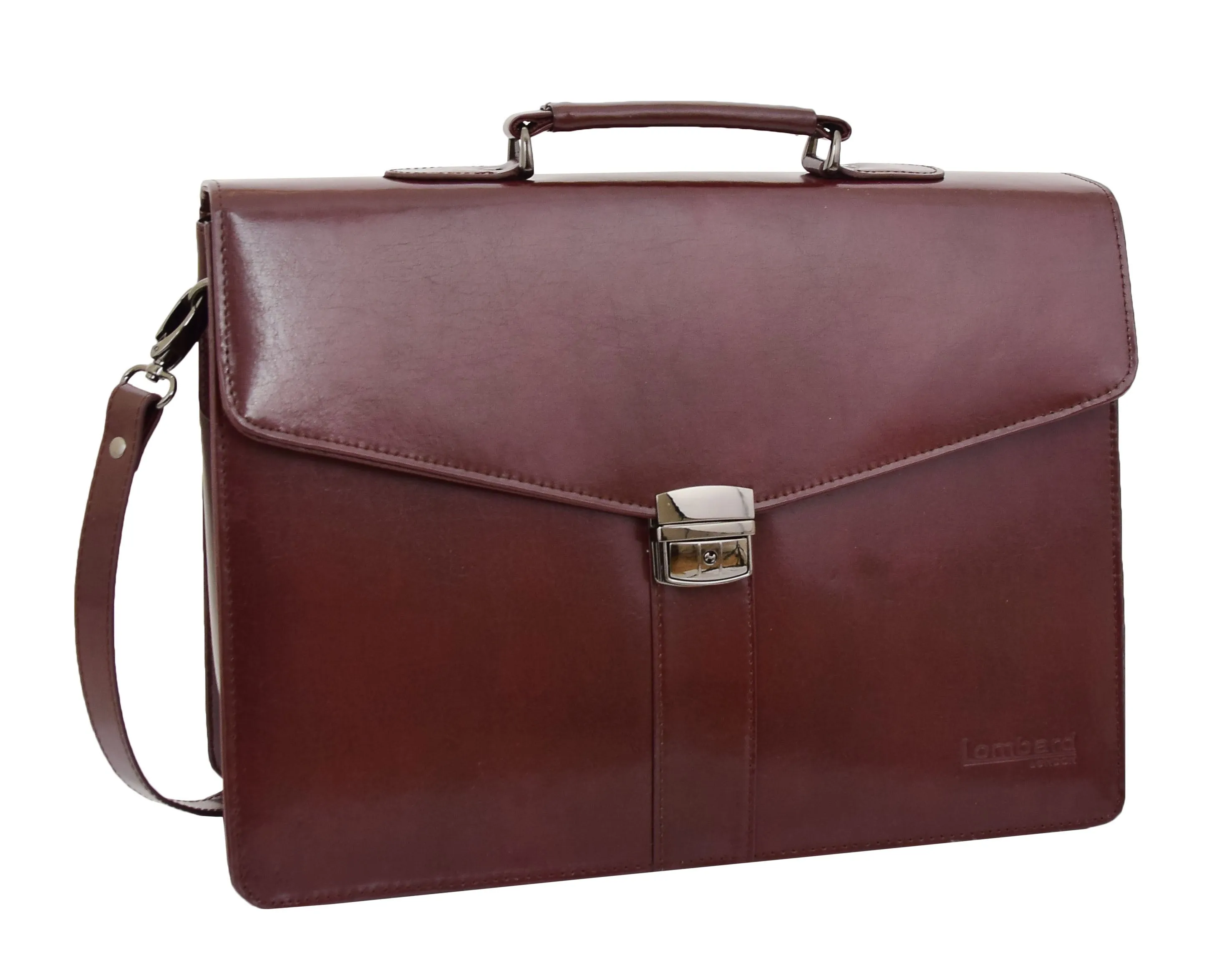 DR474 Men's Leather Flap Over Briefcase Brown