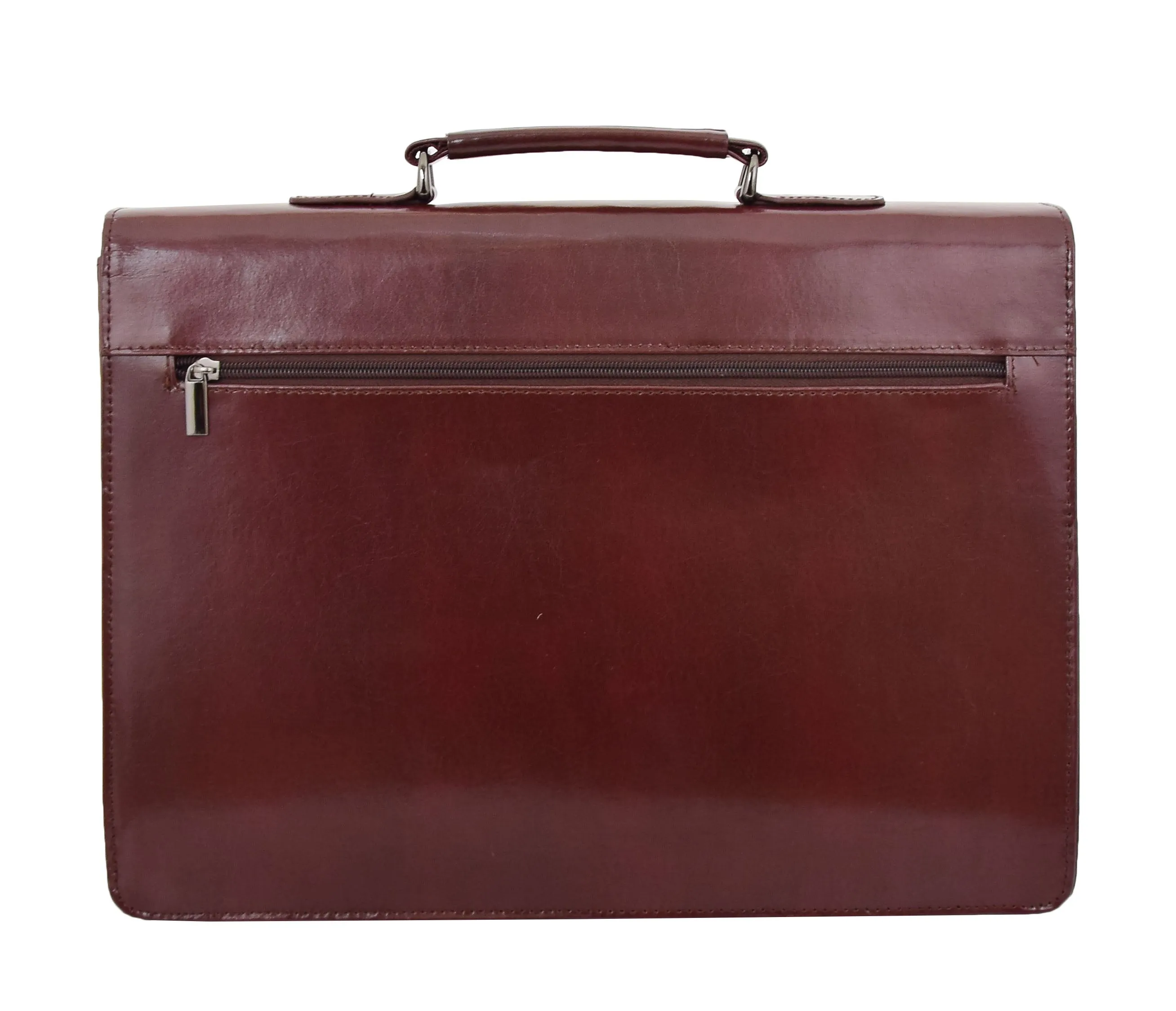 DR474 Men's Leather Flap Over Briefcase Brown
