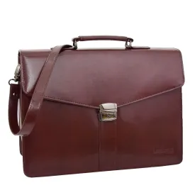 DR474 Men's Leather Flap Over Briefcase Brown