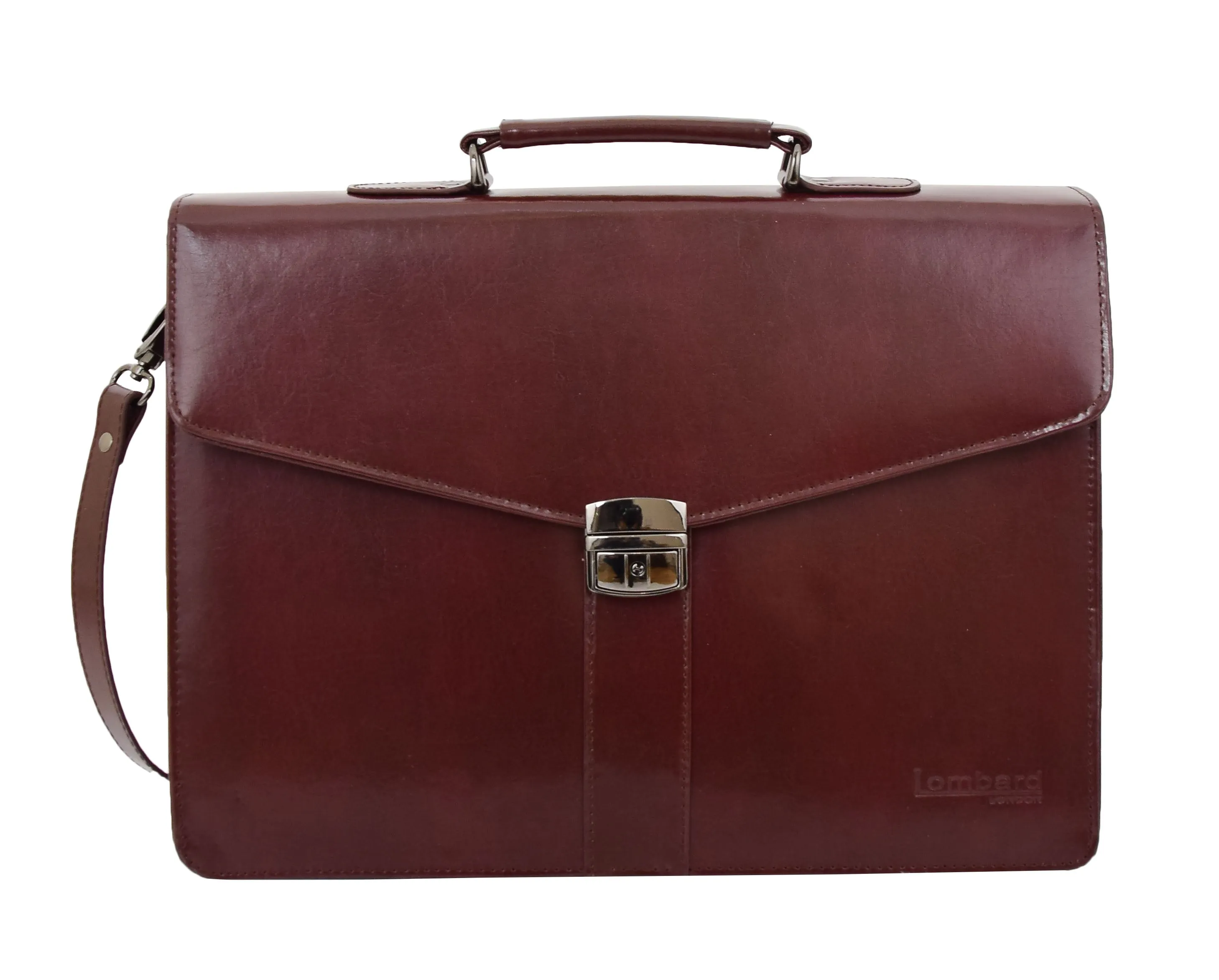 DR474 Men's Leather Flap Over Briefcase Brown