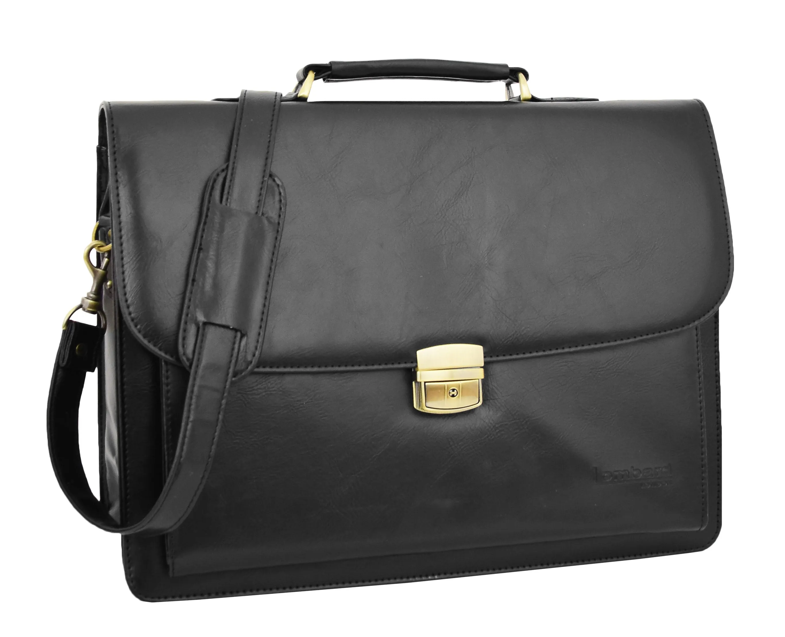 DR475 Men's Faux Leather Flap Over Briefcase Black