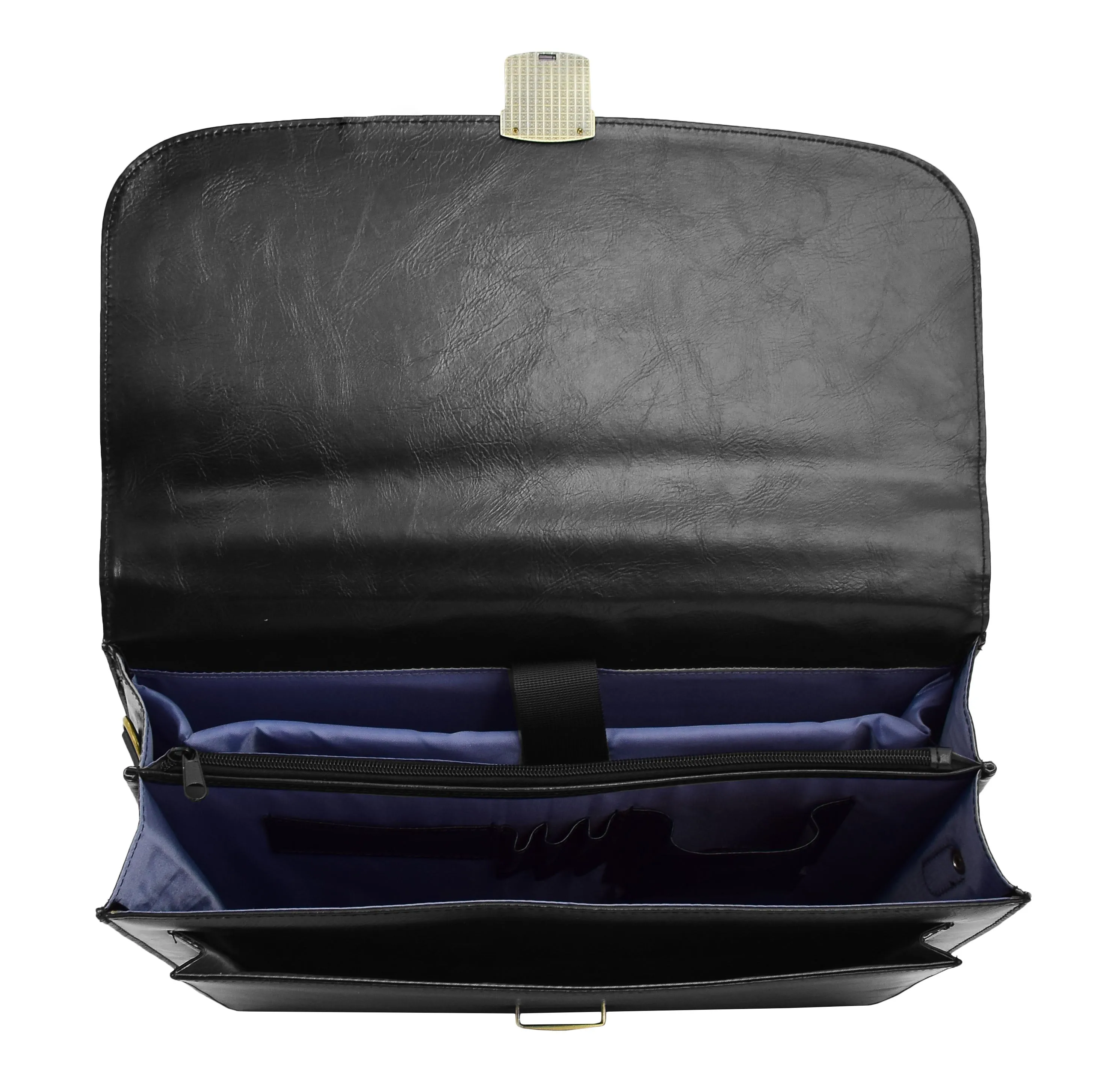 DR475 Men's Faux Leather Flap Over Briefcase Black