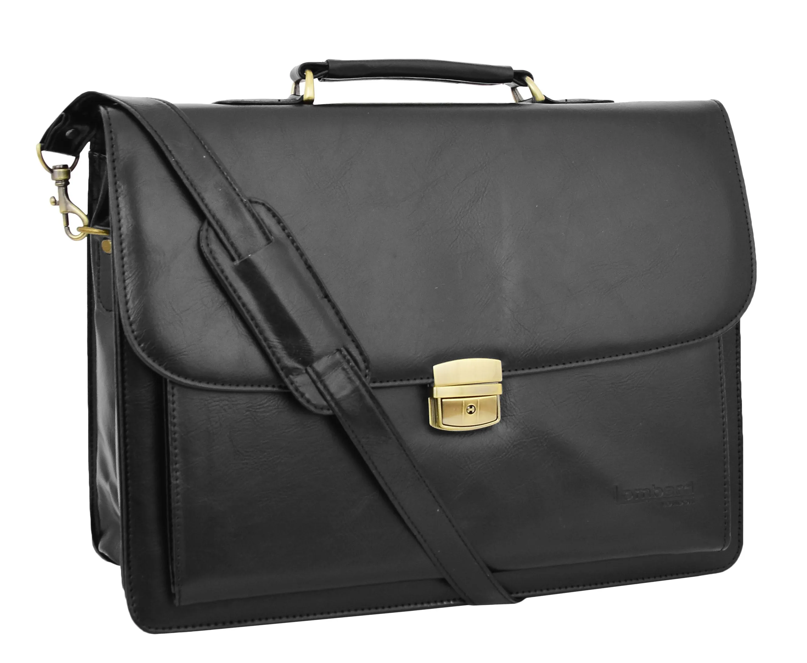 DR475 Men's Faux Leather Flap Over Briefcase Black