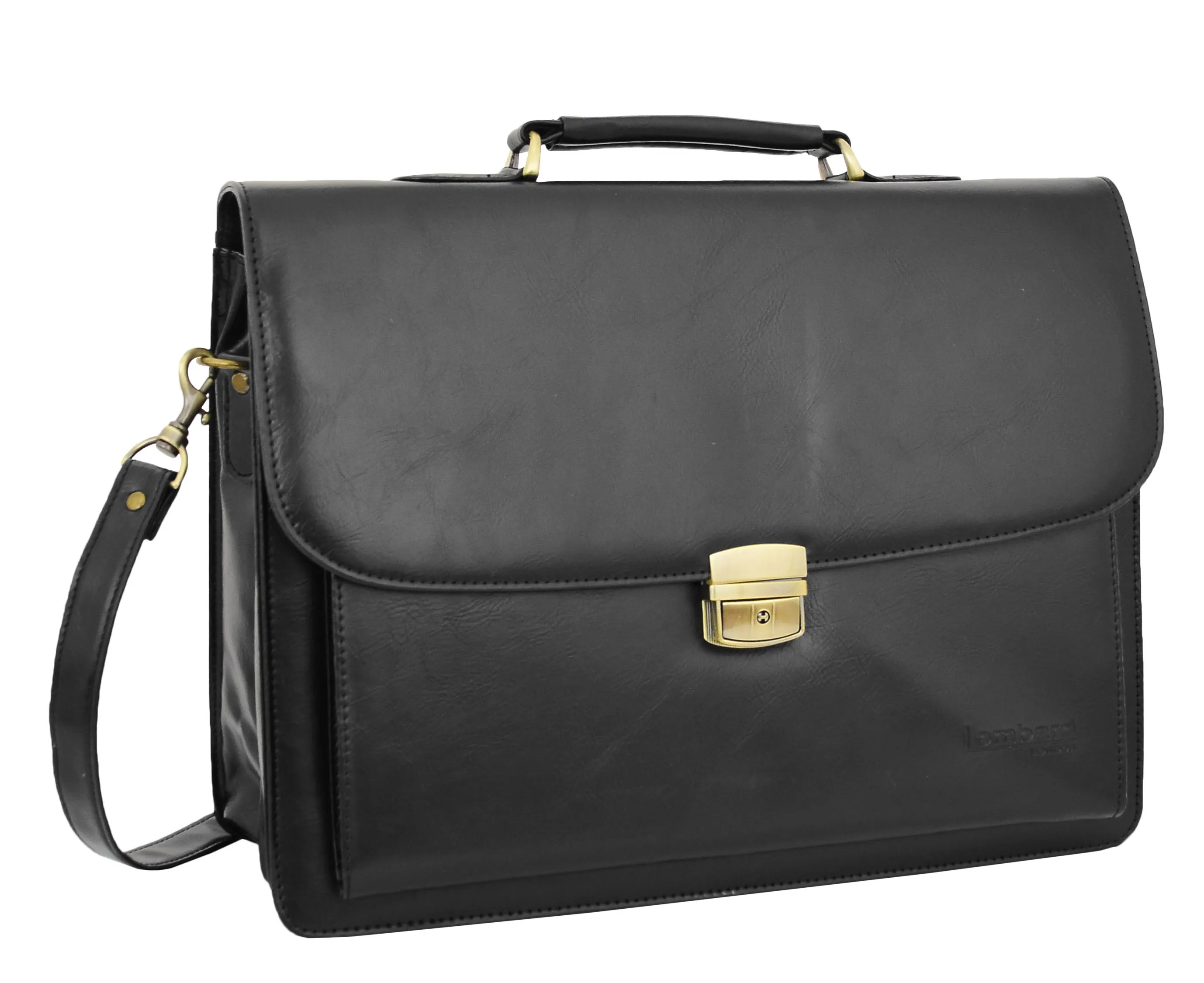 DR475 Men's Faux Leather Flap Over Briefcase Black