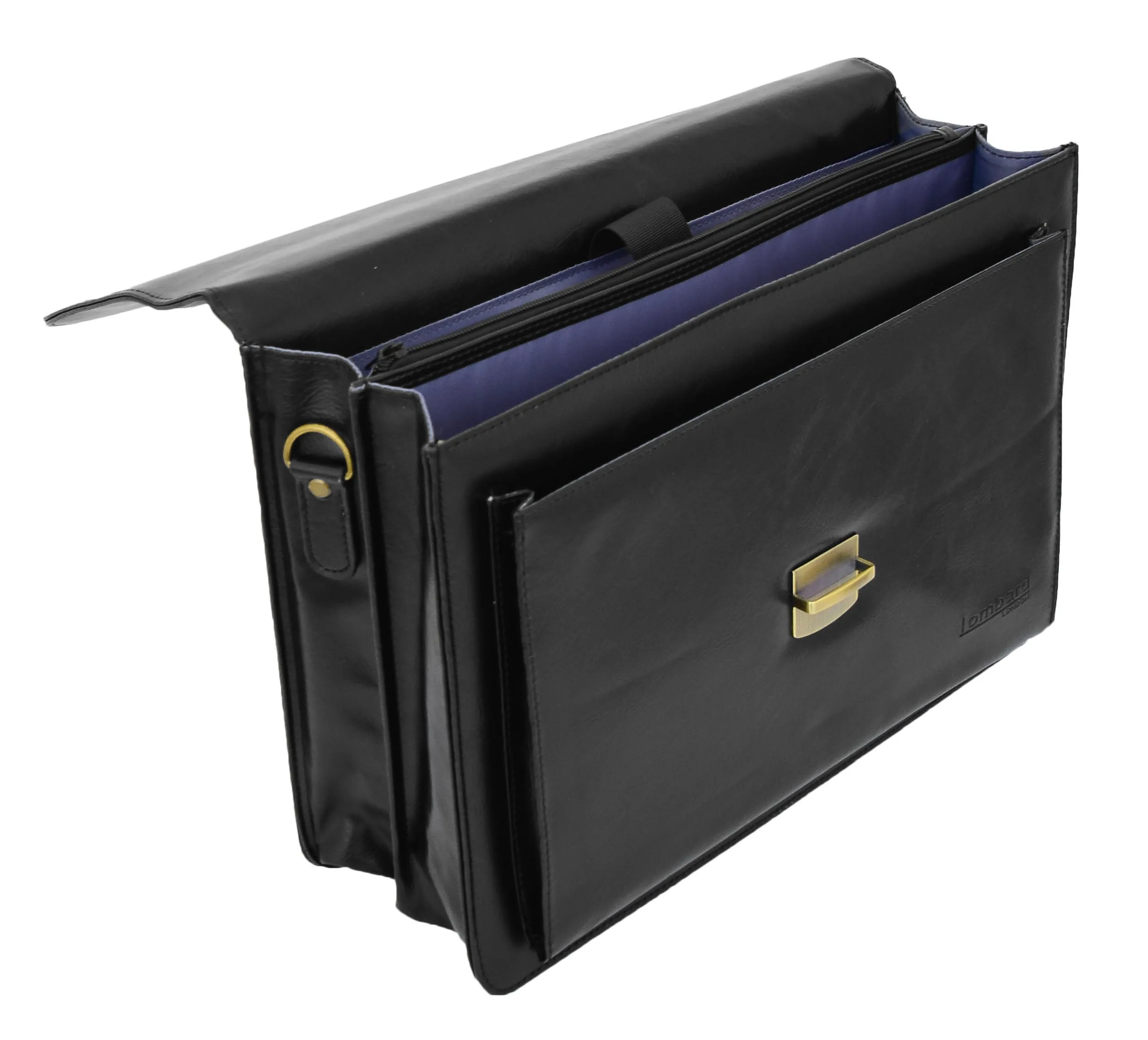 DR475 Men's Faux Leather Flap Over Briefcase Black