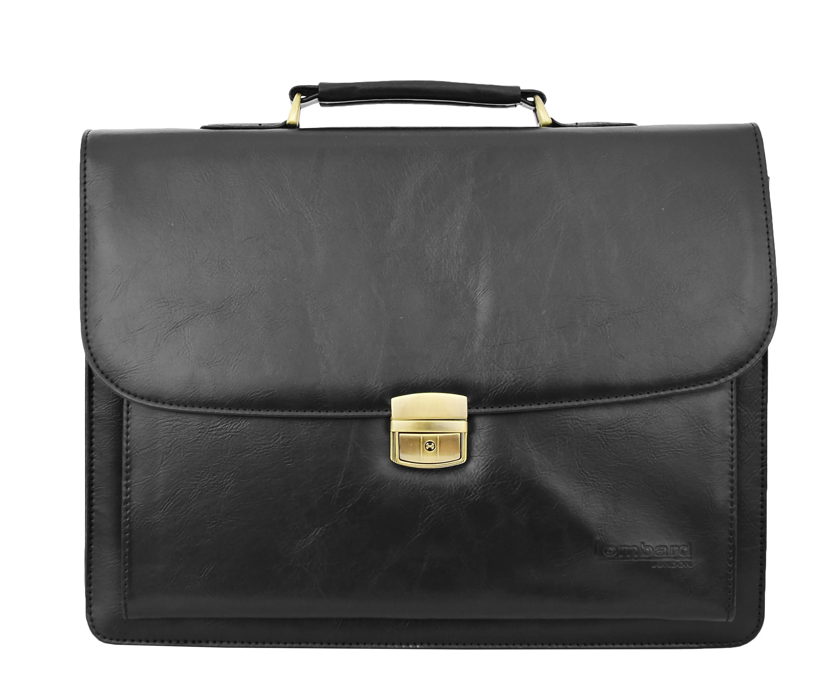 DR475 Men's Faux Leather Flap Over Briefcase Black