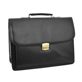 DR475 Men's Faux Leather Flap Over Briefcase Black